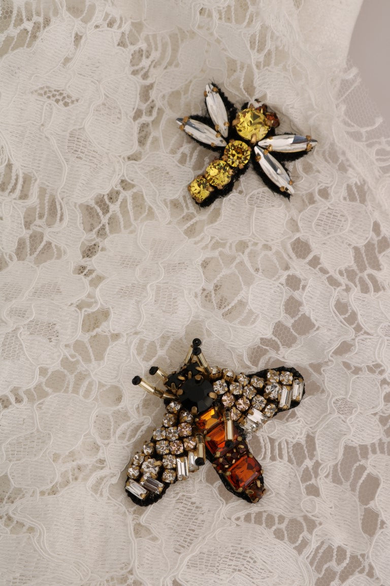 Dolce & Gabbana Weiße Bluse aus kristallbesetzter Spitze