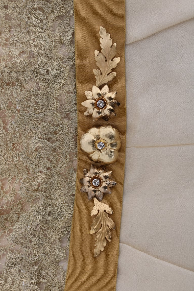 Dolce & Gabbana Goldfarbenes, kristallverziertes Seidenkleid