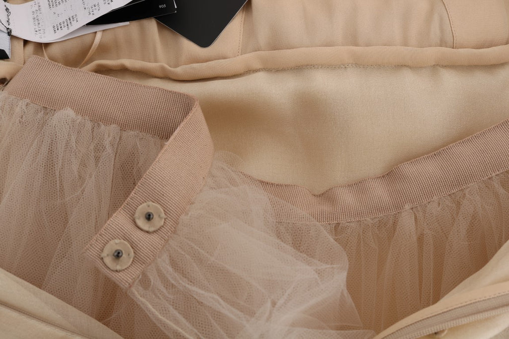 Dolce & Gabbana Goldfarbenes, kristallverziertes Seidenkleid