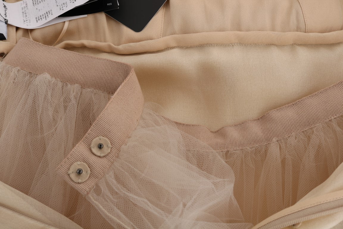 Dolce & Gabbana Goldfarbenes, kristallverziertes Seidenkleid