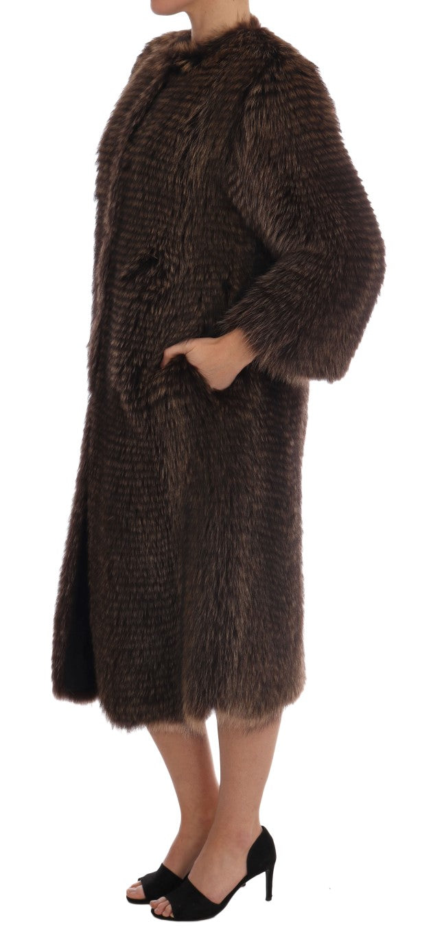 Dolce & Gabbana Brauner Waschbär Pelz Mantel Jacke