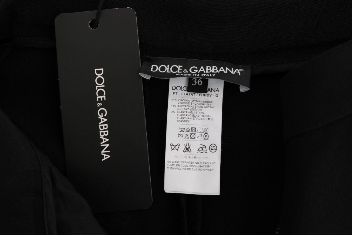Dolce & Gabbana Schwarze Stretch-Caprihose mit rosa Streifen