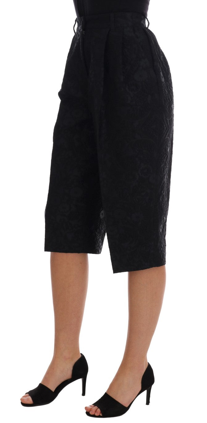 Dolce & Gabbana Schwarze Brokat Capri Shorts mit hoher Taille