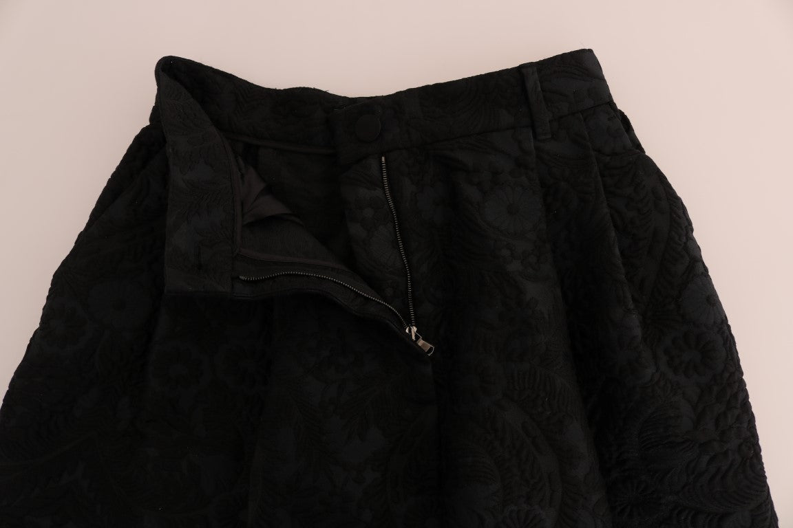 Dolce & Gabbana Schwarze Brokat Capri Shorts mit hoher Taille