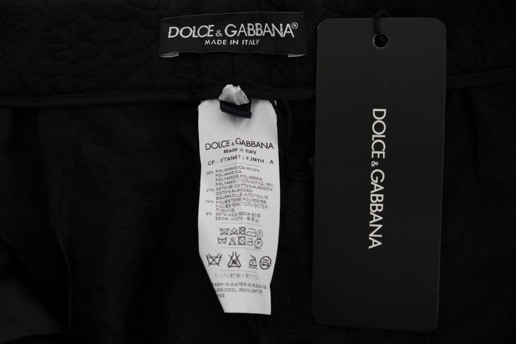 Dolce & Gabbana Schwarze Brokat Capri Shorts mit hoher Taille