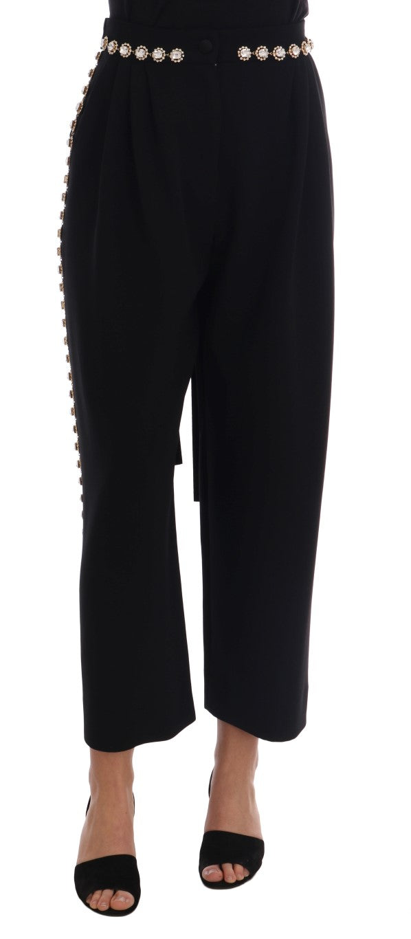 Dolce & Gabbana Schwarze Stretch-Kristallhose aus Wolle