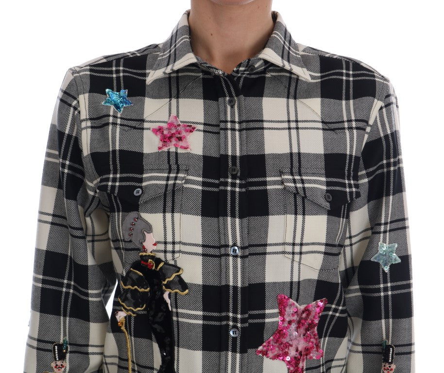 Dolce & Gabbana Schwarz Weiß Märchen Kristall Shirt