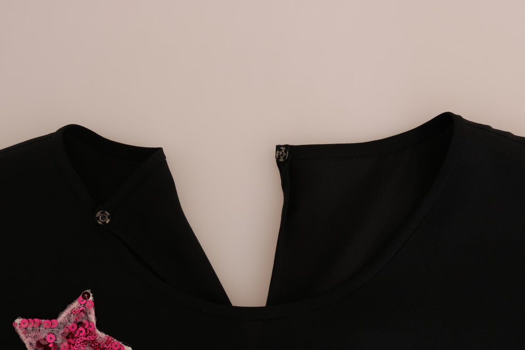 Dolce & Gabbana Schwarzes Seiden-Märchen-Top Kristallbluse