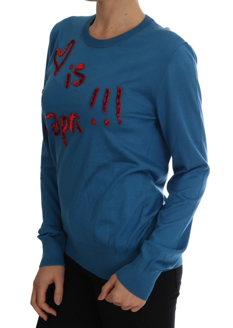 Dolce & Gabbana Blauer Seidenpullover Love is Pullover