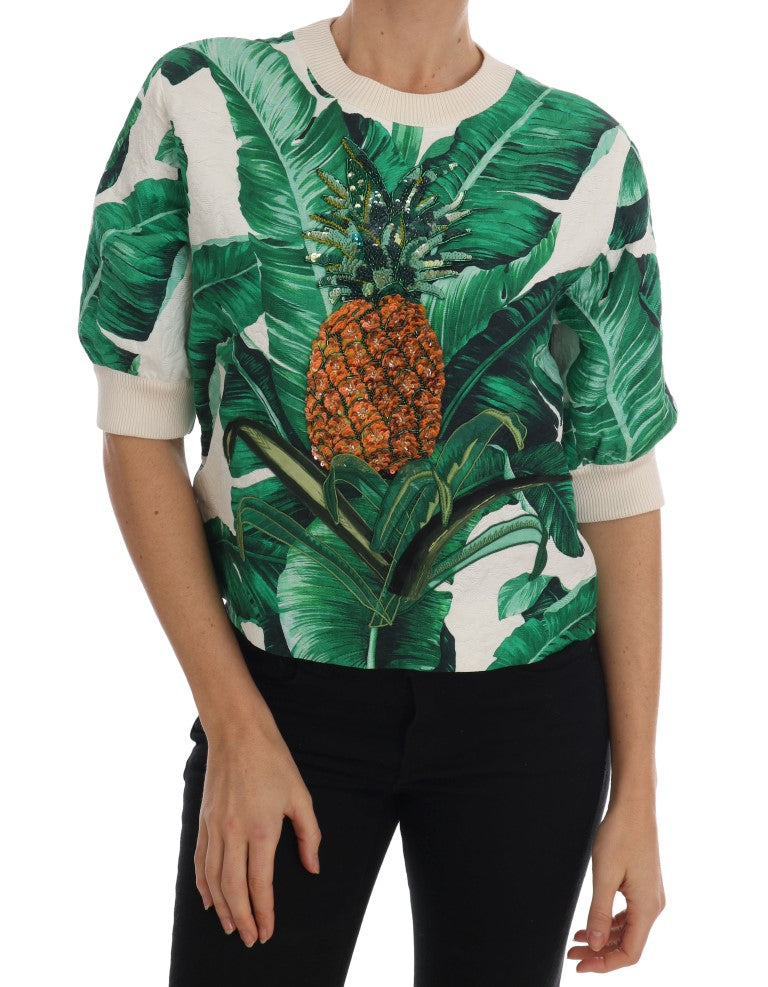 Dolce & Gabbana Ananas-Bananen-Pailletten-Pullover mit Rundhalsausschnitt
