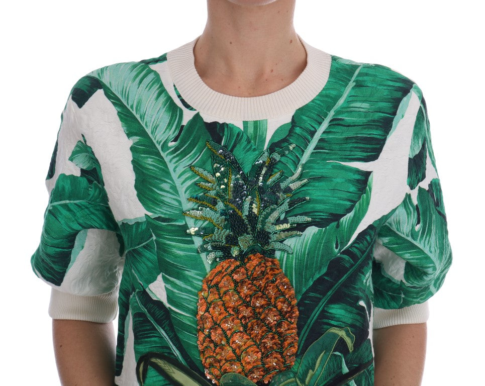 Dolce & Gabbana Ananas-Bananen-Pailletten-Pullover mit Rundhalsausschnitt
