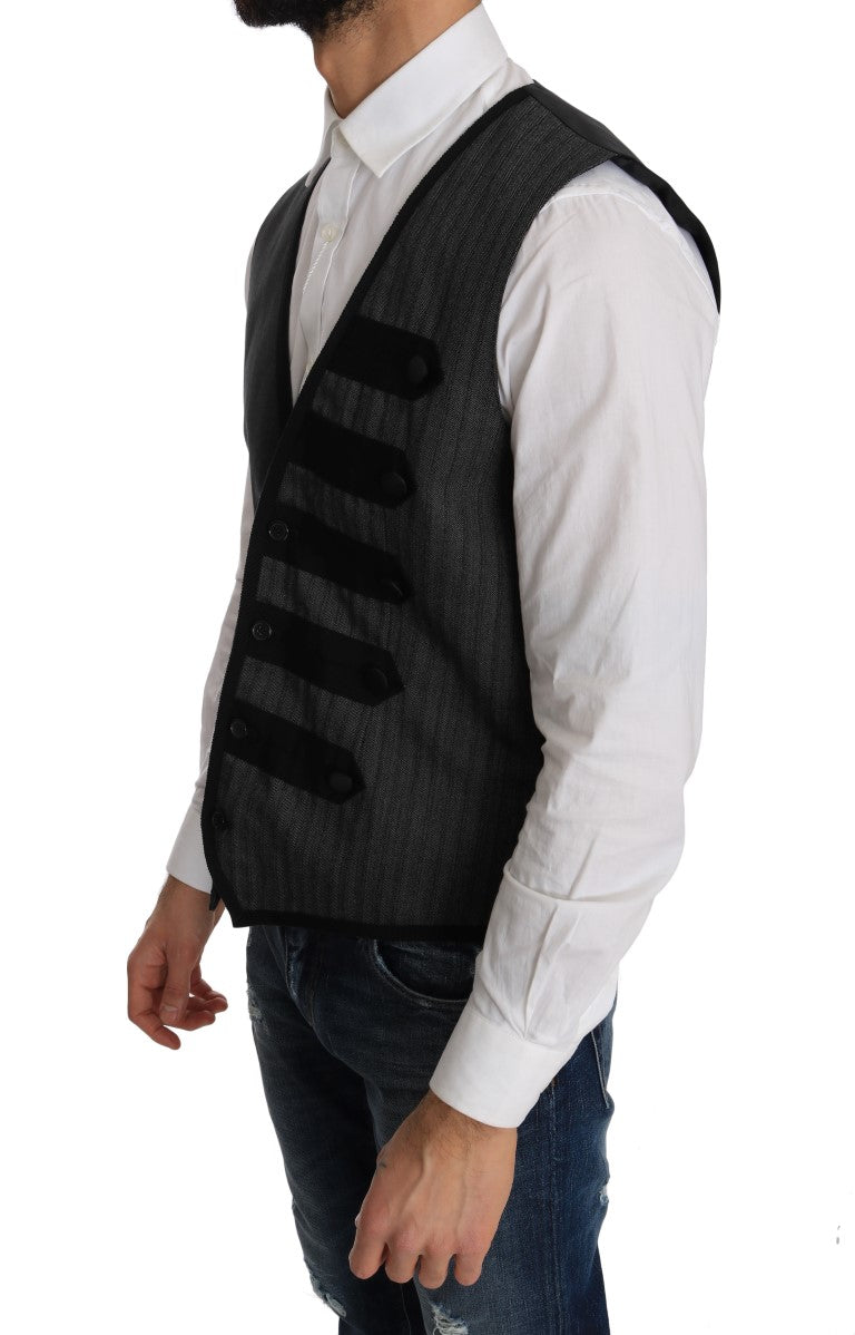 Dolce & Gabbana Schlanke Weste aus grauer Wolle mit Muster