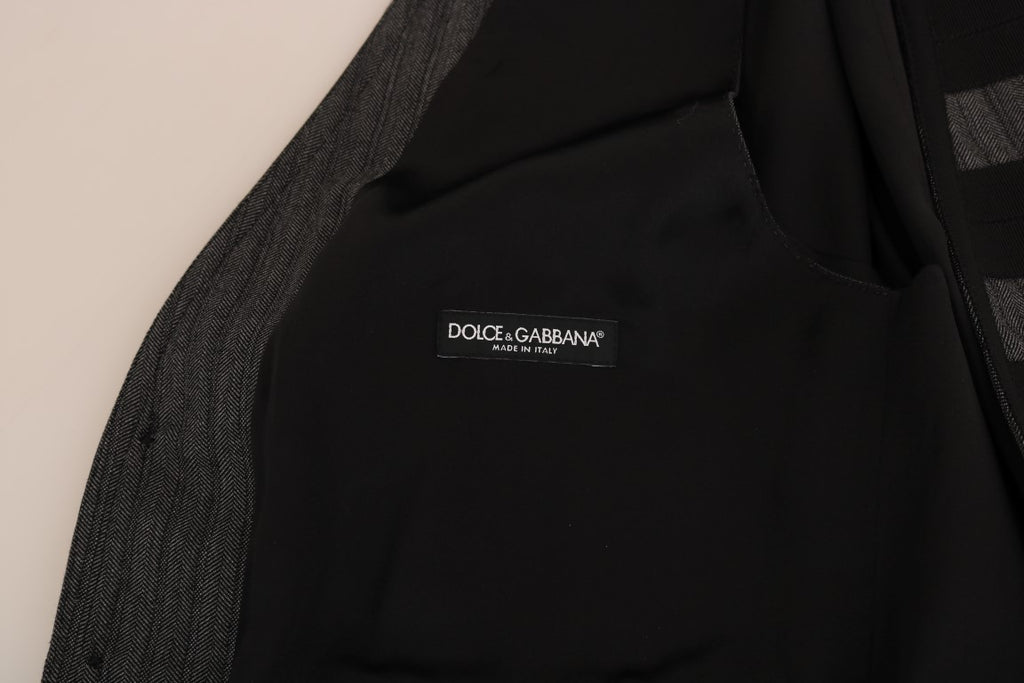 Dolce & Gabbana Schlanke Weste aus grauer Wolle mit Muster