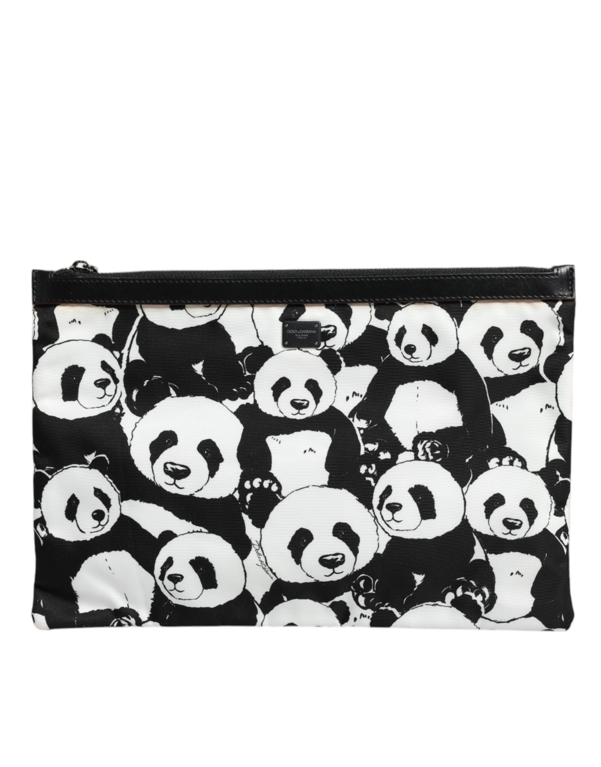 Dolce & Gabbana Schwarz-weißes Panda-Muster Clutch Pouch Tasche