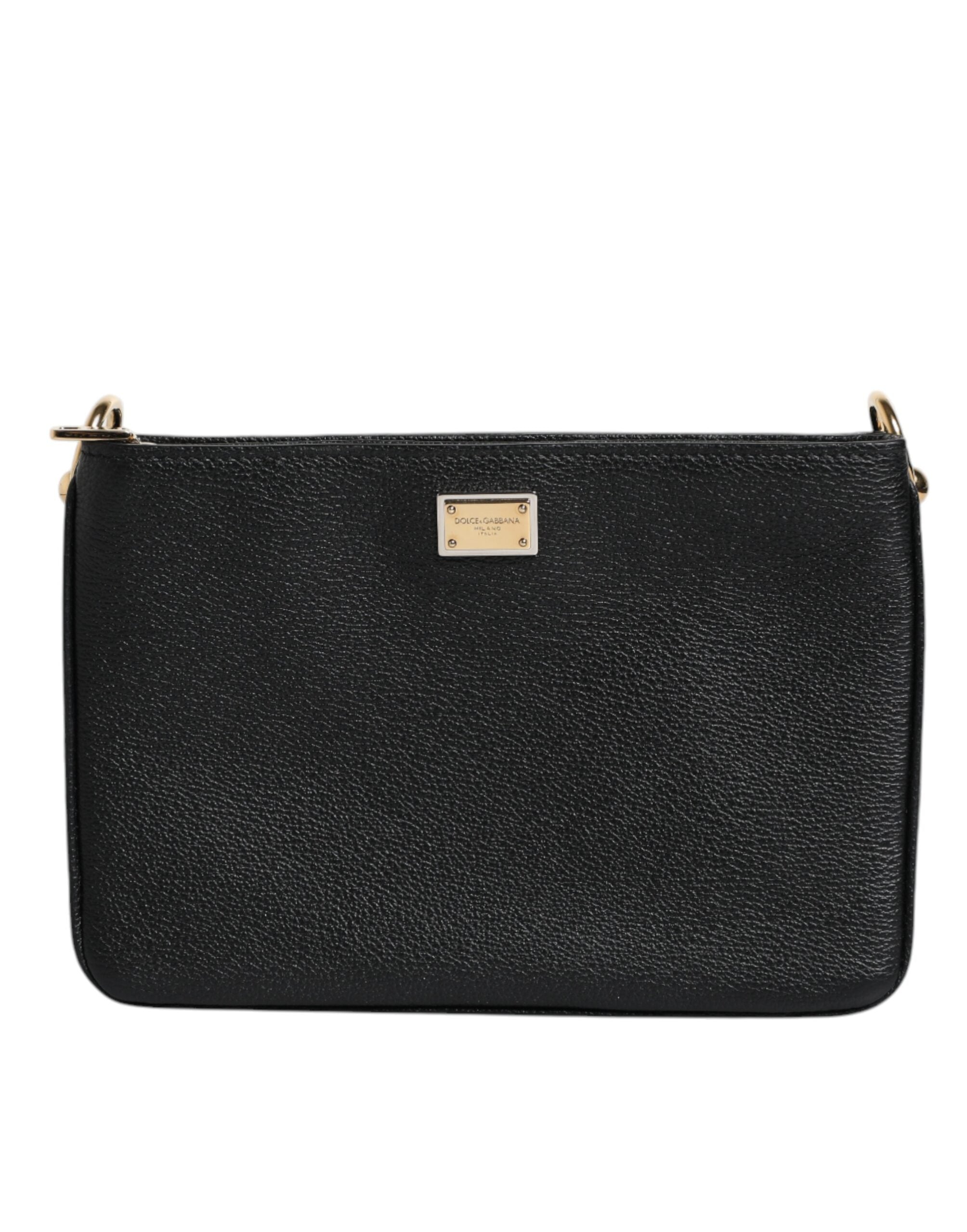 Dolce & Gabbana Schwarzes Narbenleder Logo-Plakette Clutch Bag