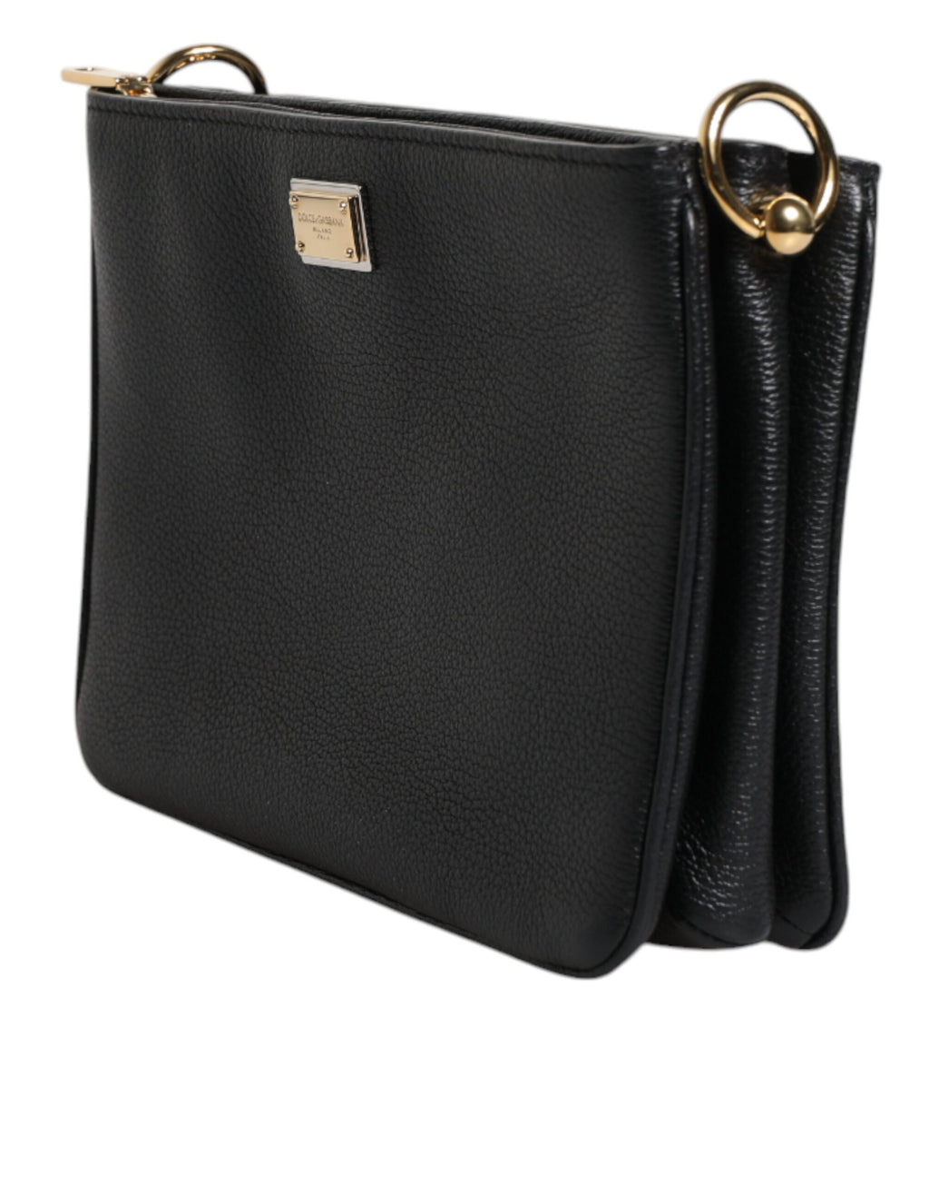 Dolce & Gabbana Schwarzes Narbenleder Logo-Plakette Clutch Bag