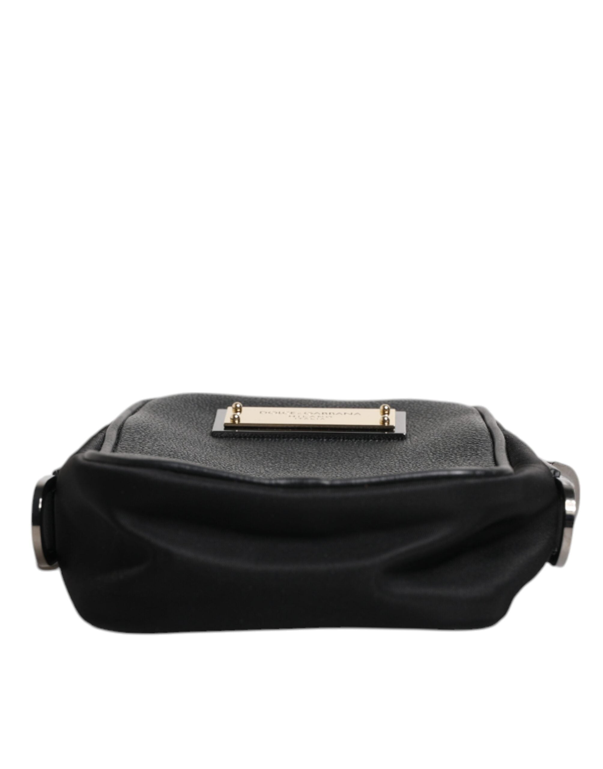 Dolce & Gabbana Schwarzes Narbenleder Logo-Plakette Clutch Bag