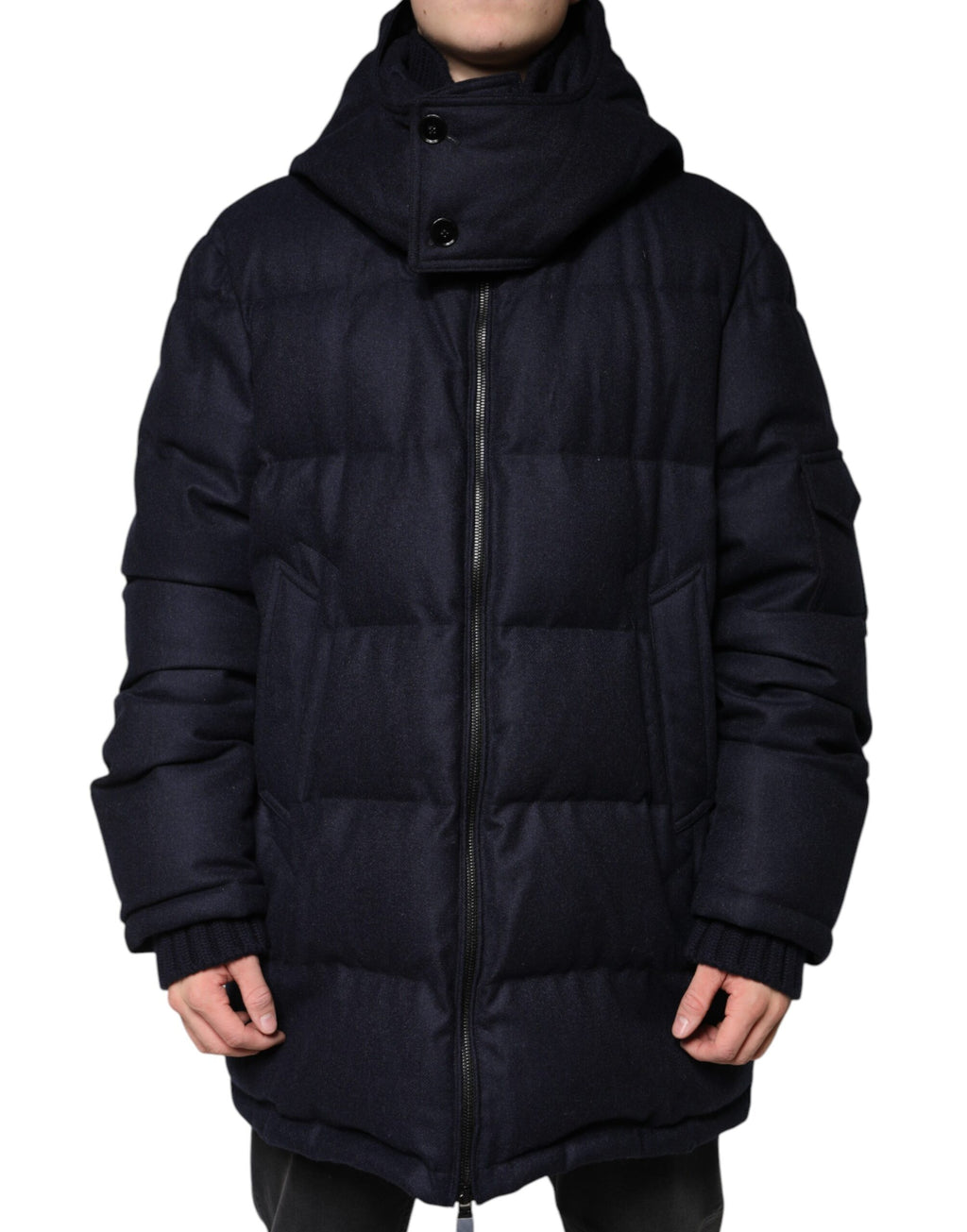 Dolce & Gabbana Schwarzes Nylon mit Kapuze Puffer Männer Mantel Jacke