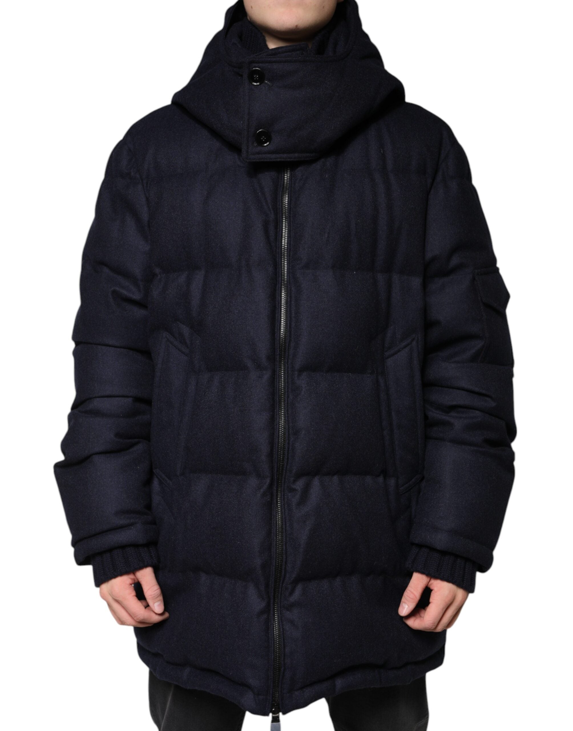 Dolce & Gabbana Schwarzes Nylon mit Kapuze Puffer Männer Mantel Jacke