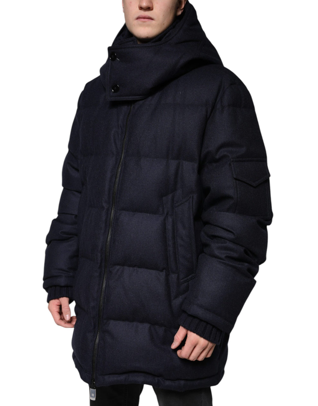 Dolce & Gabbana Schwarzes Nylon mit Kapuze Puffer Männer Mantel Jacke
