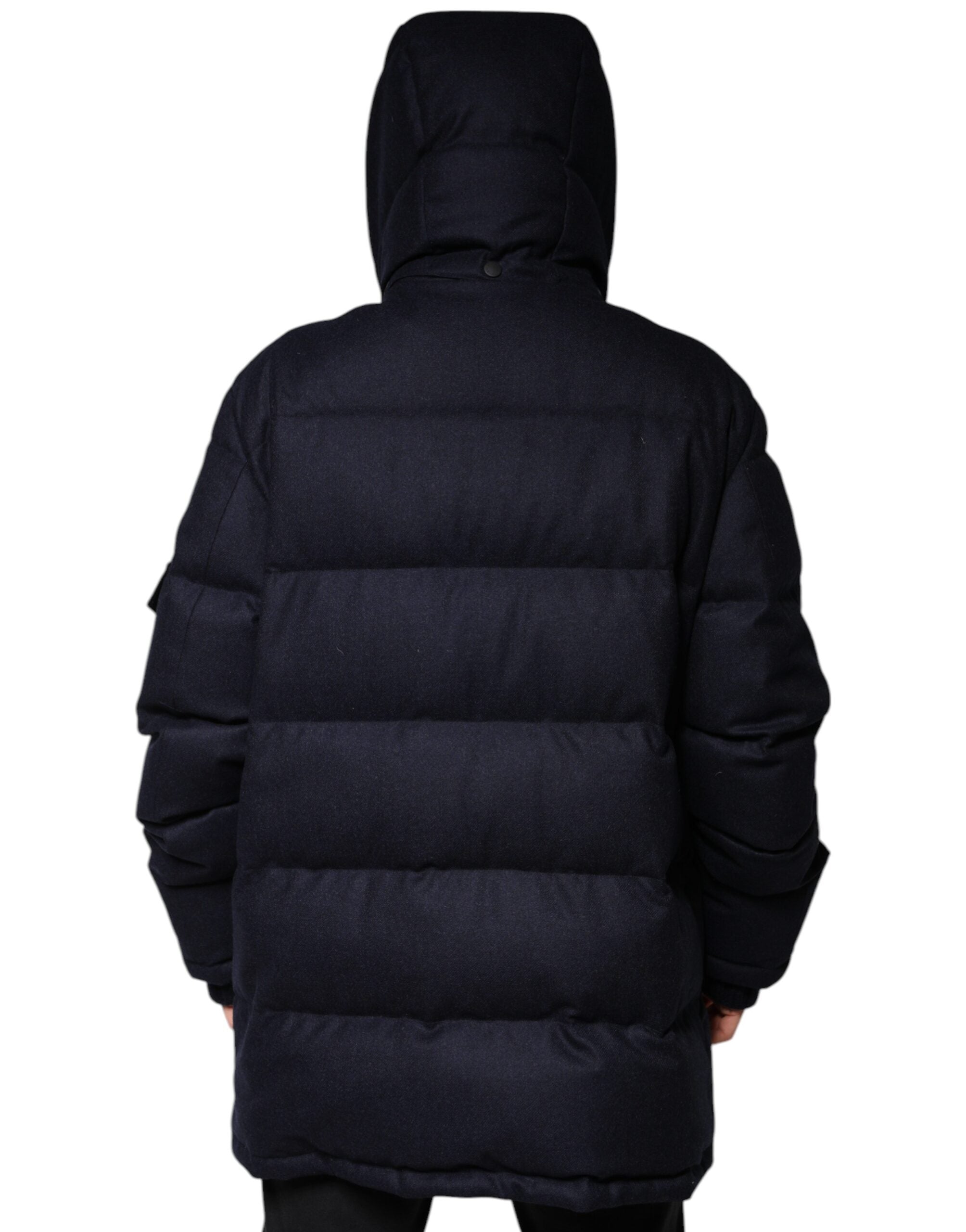 Dolce & Gabbana Schwarzes Nylon mit Kapuze Puffer Männer Mantel Jacke