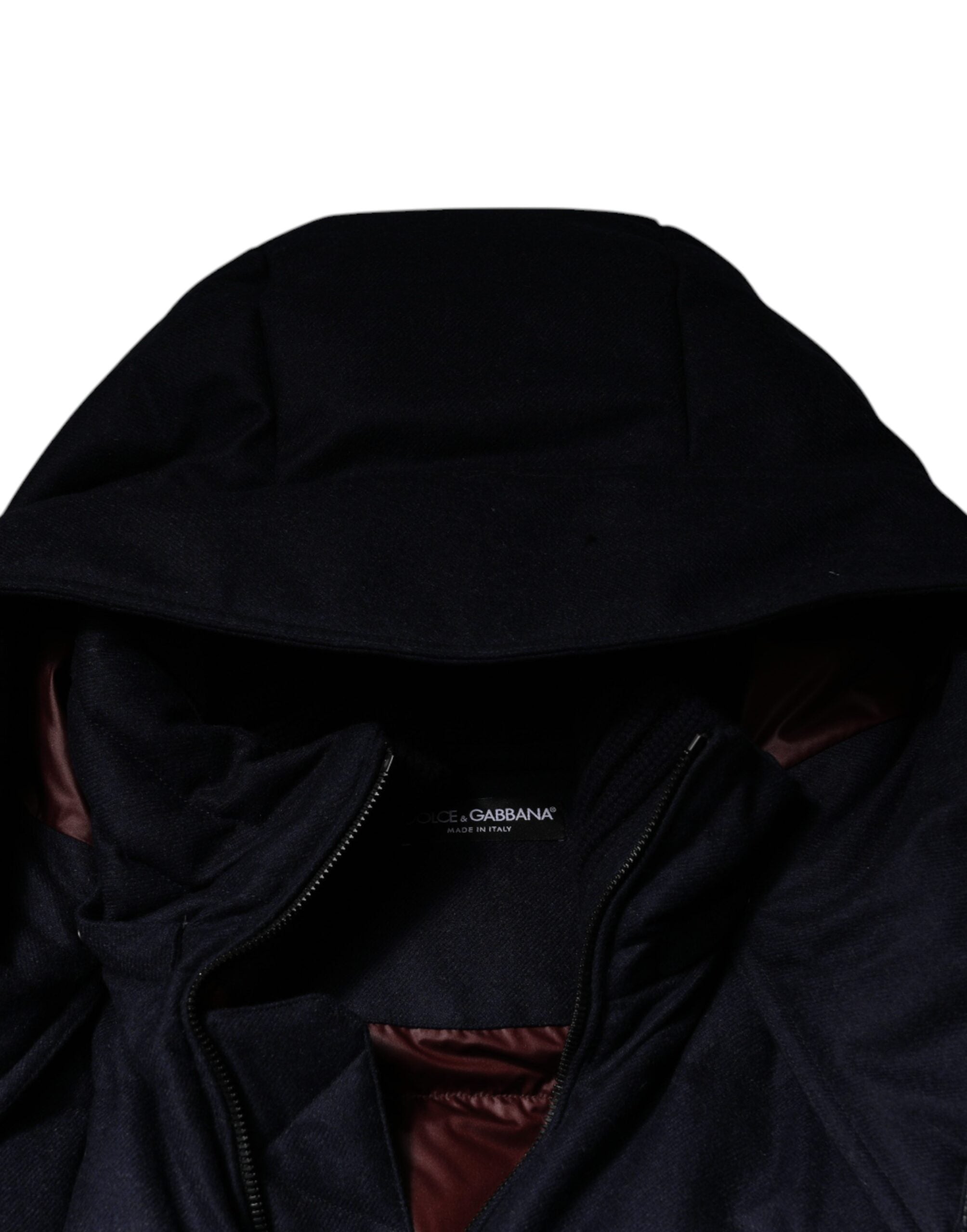 Dolce & Gabbana Schwarzes Nylon mit Kapuze Puffer Männer Mantel Jacke