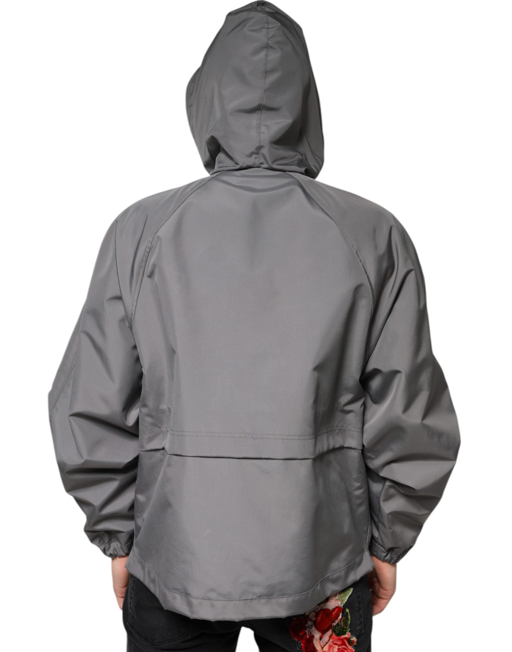 Dolce & Gabbana Graue Polyester Jacke mit Kapuze und durchgehendem Reißverschluss für Männer