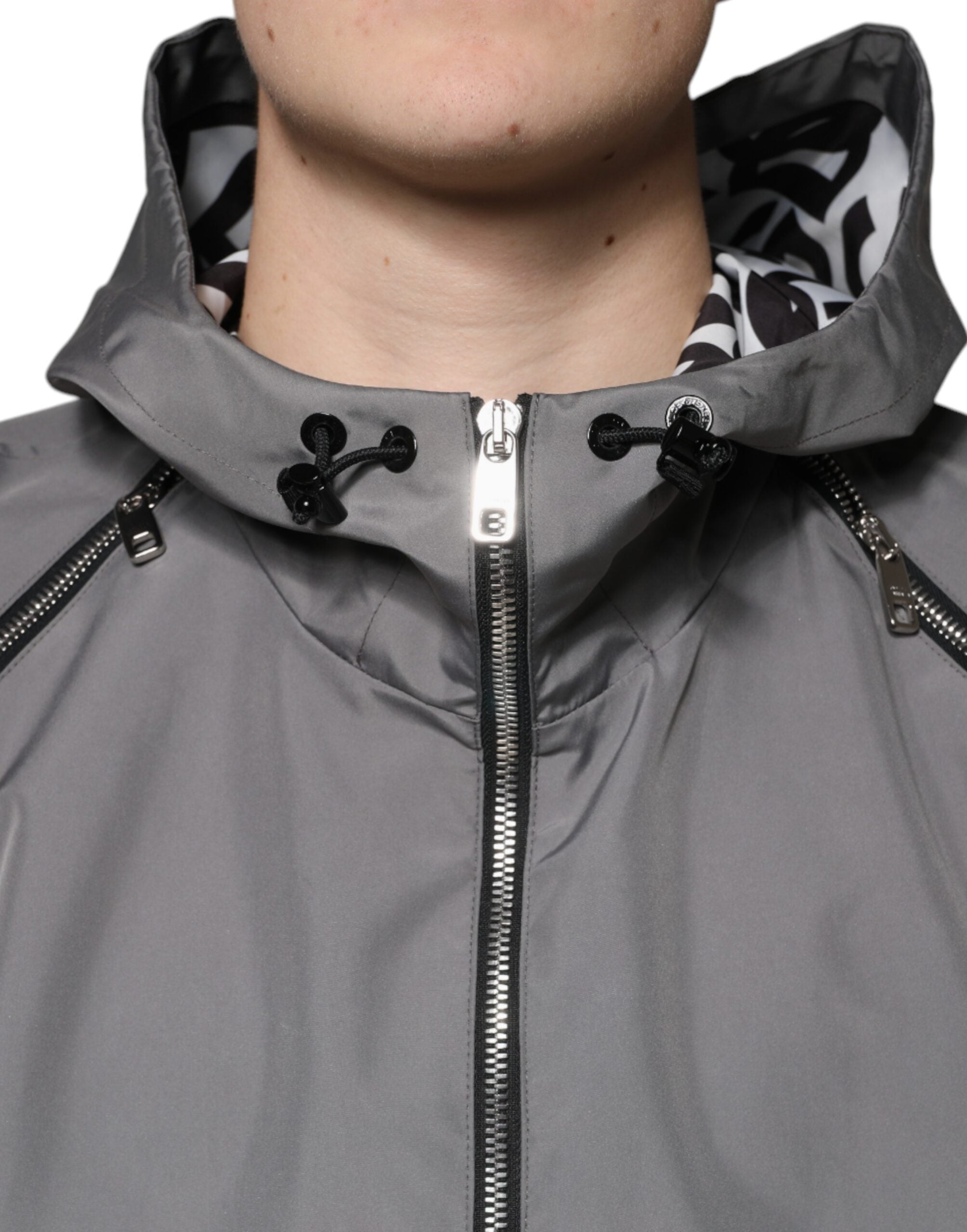 Dolce & Gabbana Graue Polyester Jacke mit Kapuze und durchgehendem Reißverschluss für Männer