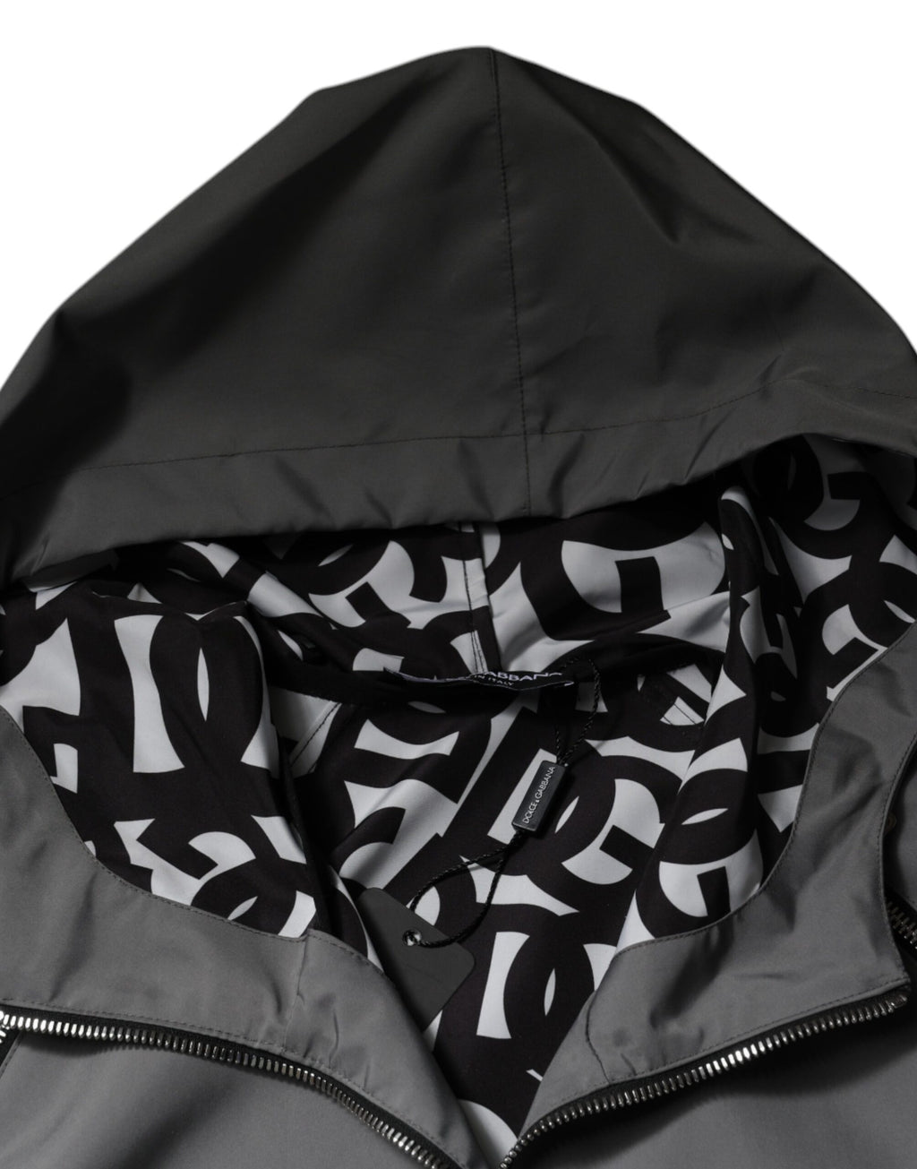 Dolce & Gabbana Graue Polyester Jacke mit Kapuze und durchgehendem Reißverschluss für Männer