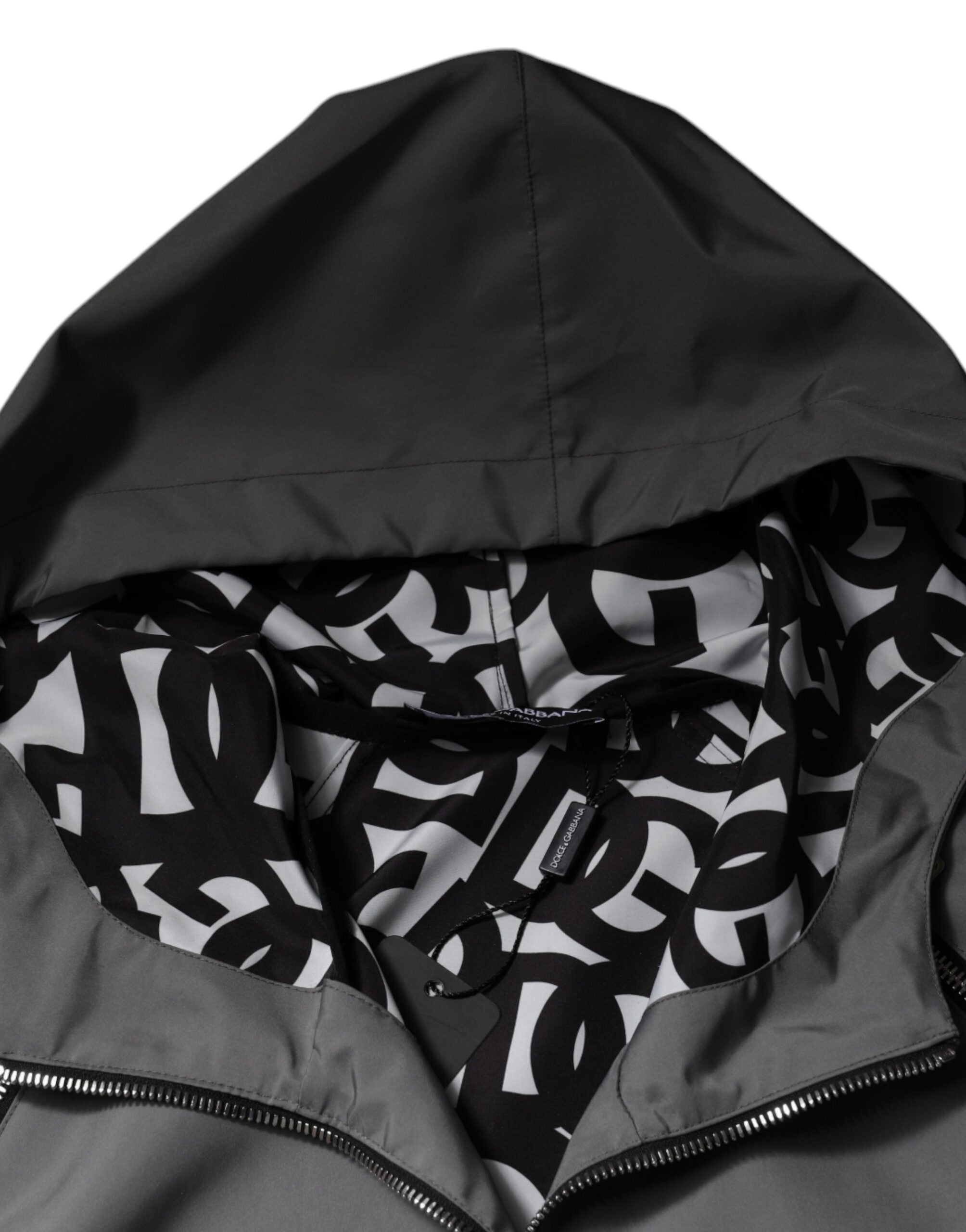 Dolce & Gabbana Graue Polyester Jacke mit Kapuze und durchgehendem Reißverschluss für Männer