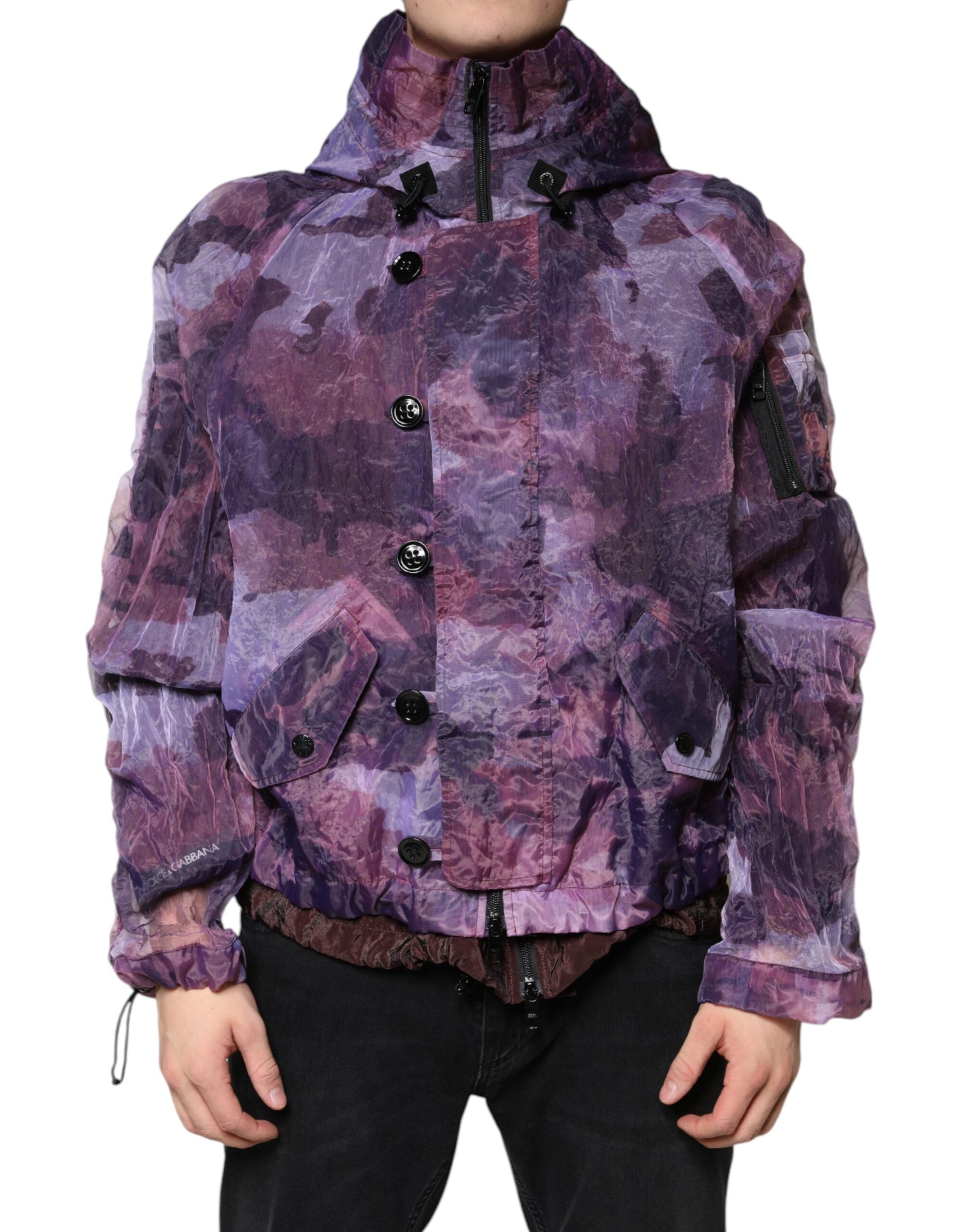 Dolce & Gabbana Lila Camouflage Blousonjacke mit Kapuze für Männer