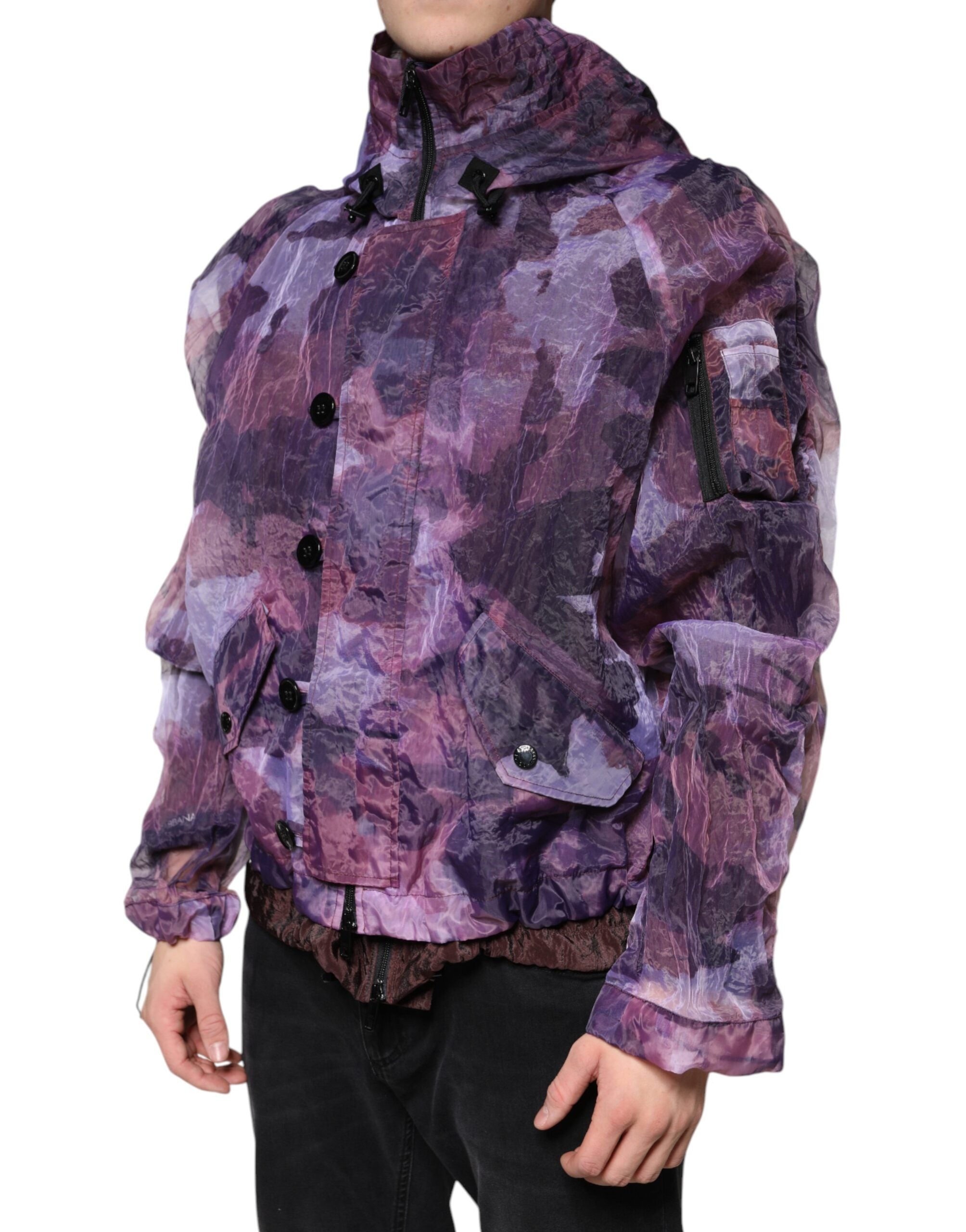 Dolce & Gabbana Lila Camouflage Blousonjacke mit Kapuze für Männer