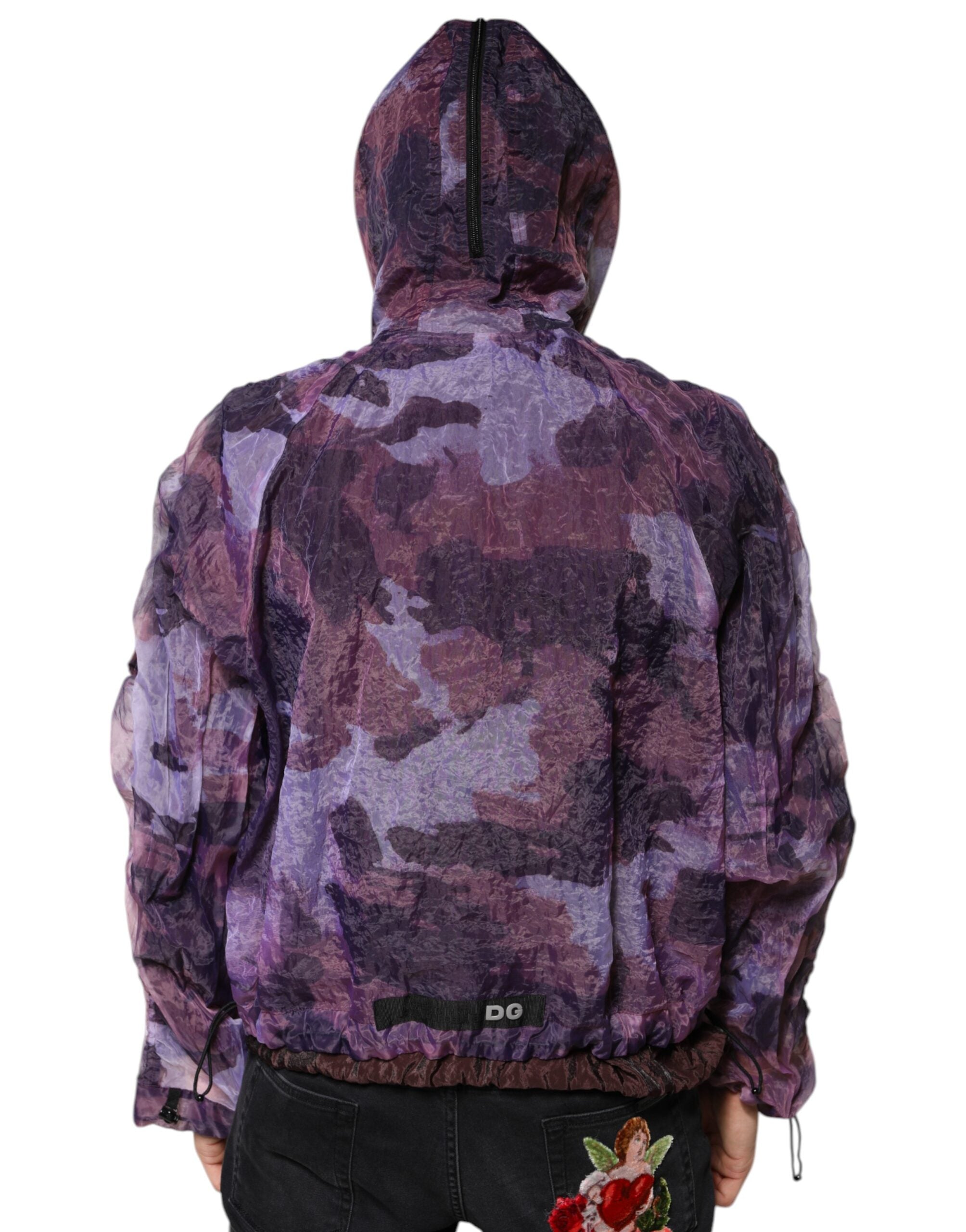 Dolce & Gabbana Lila Camouflage Blousonjacke mit Kapuze für Männer