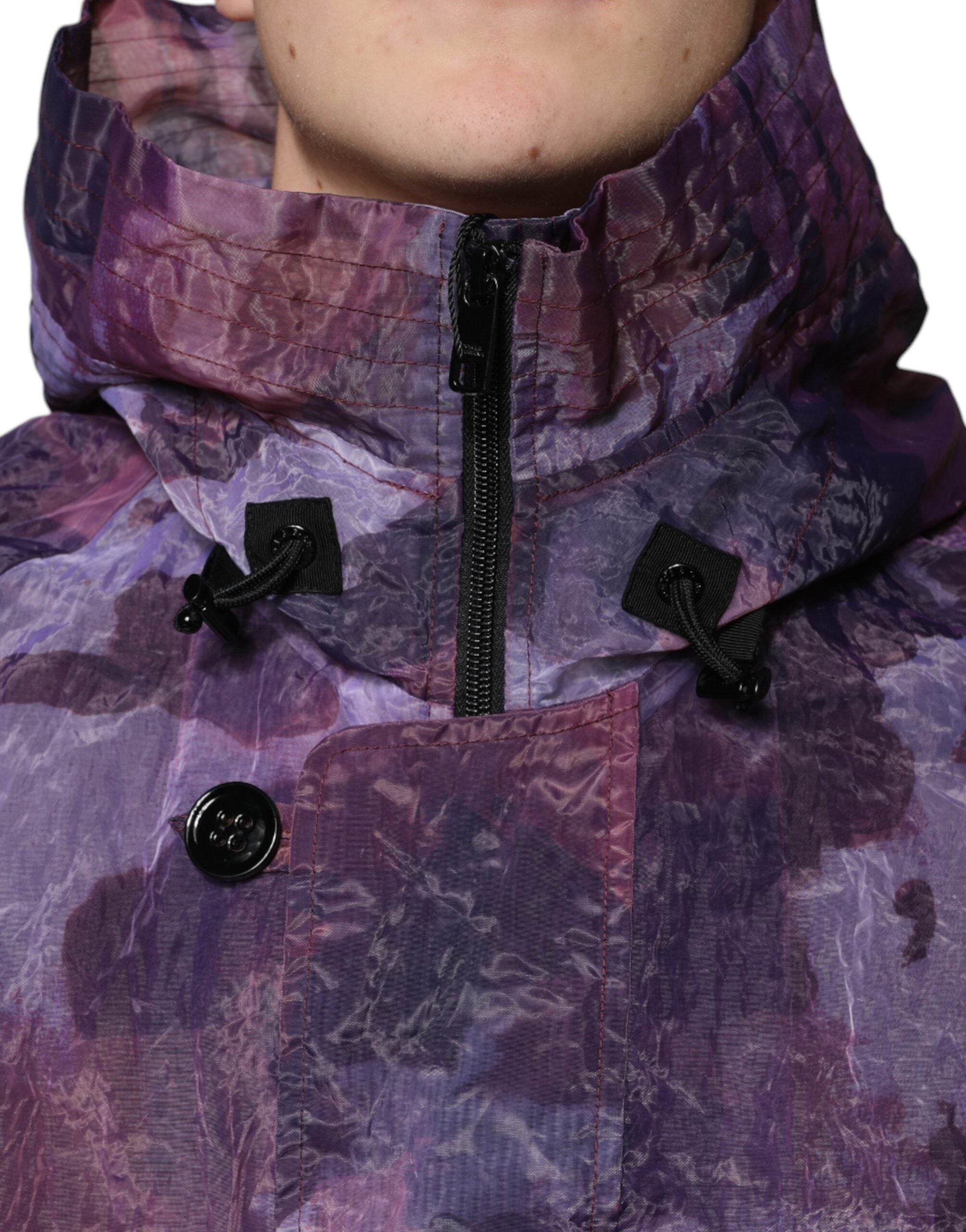 Dolce & Gabbana Lila Camouflage Blousonjacke mit Kapuze für Männer