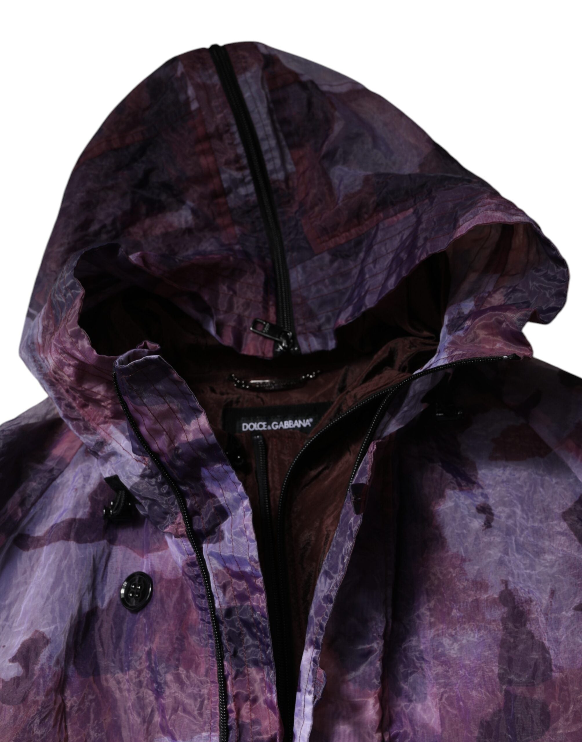 Dolce & Gabbana Lila Camouflage Blousonjacke mit Kapuze für Männer