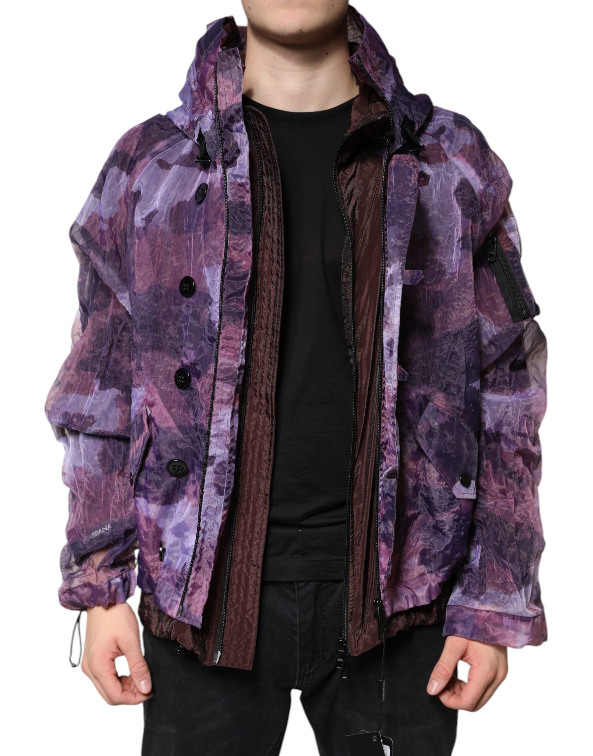 Dolce & Gabbana Lila Camouflage Blousonjacke mit Kapuze für Männer
