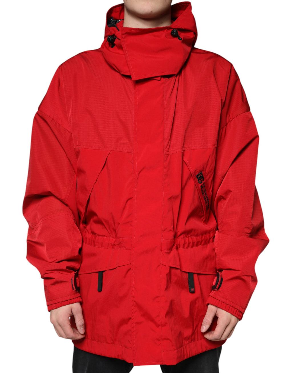 Dolce & Gabbana Rote Nylon Kapuzen-Parka-Jacke für Männer mit Reißverschluss