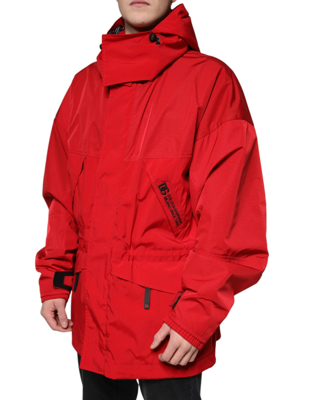 Dolce & Gabbana Rote Nylon Kapuzen-Parka-Jacke für Männer mit Reißverschluss