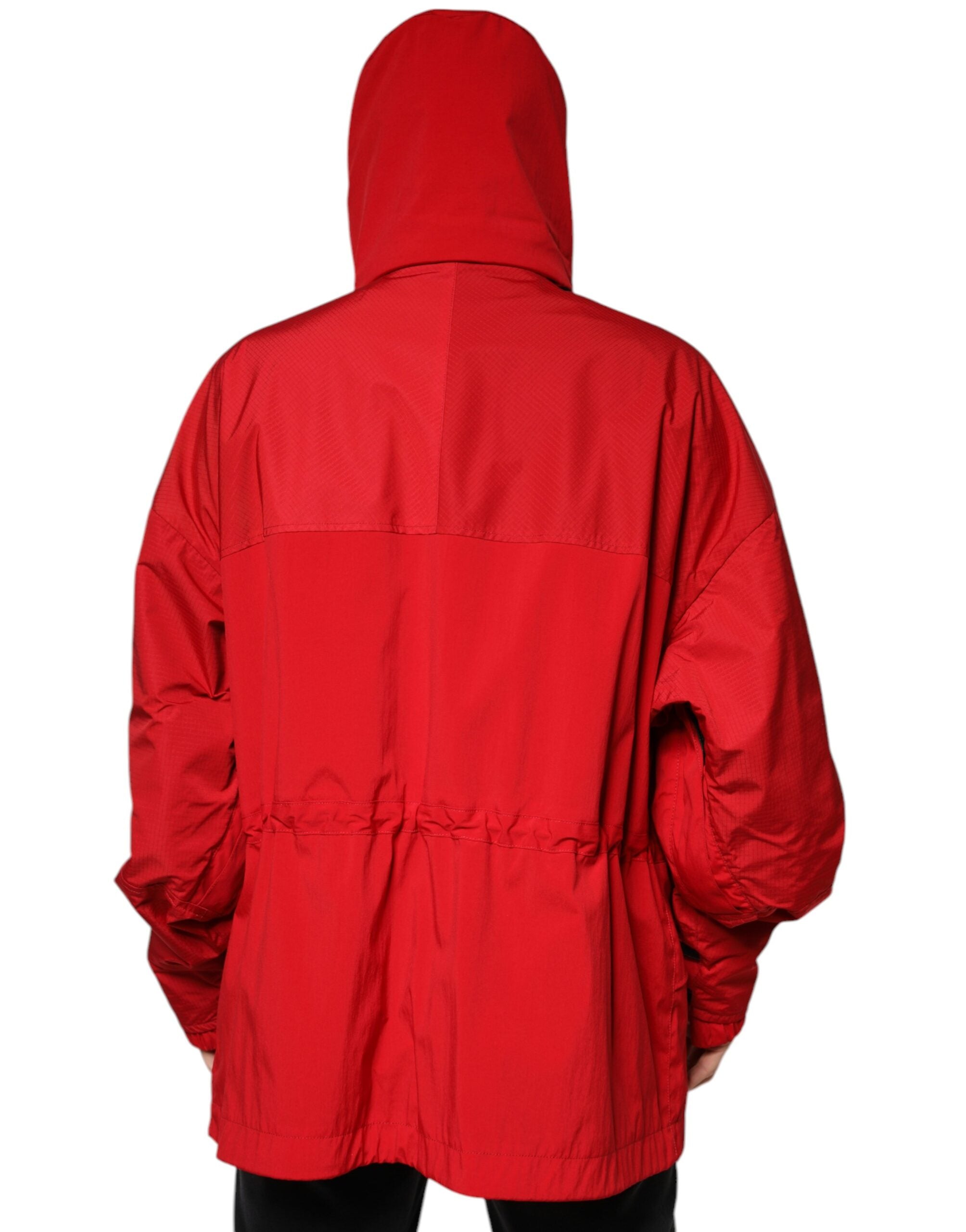 Dolce & Gabbana Rote Nylon Kapuzen-Parka-Jacke für Männer mit Reißverschluss