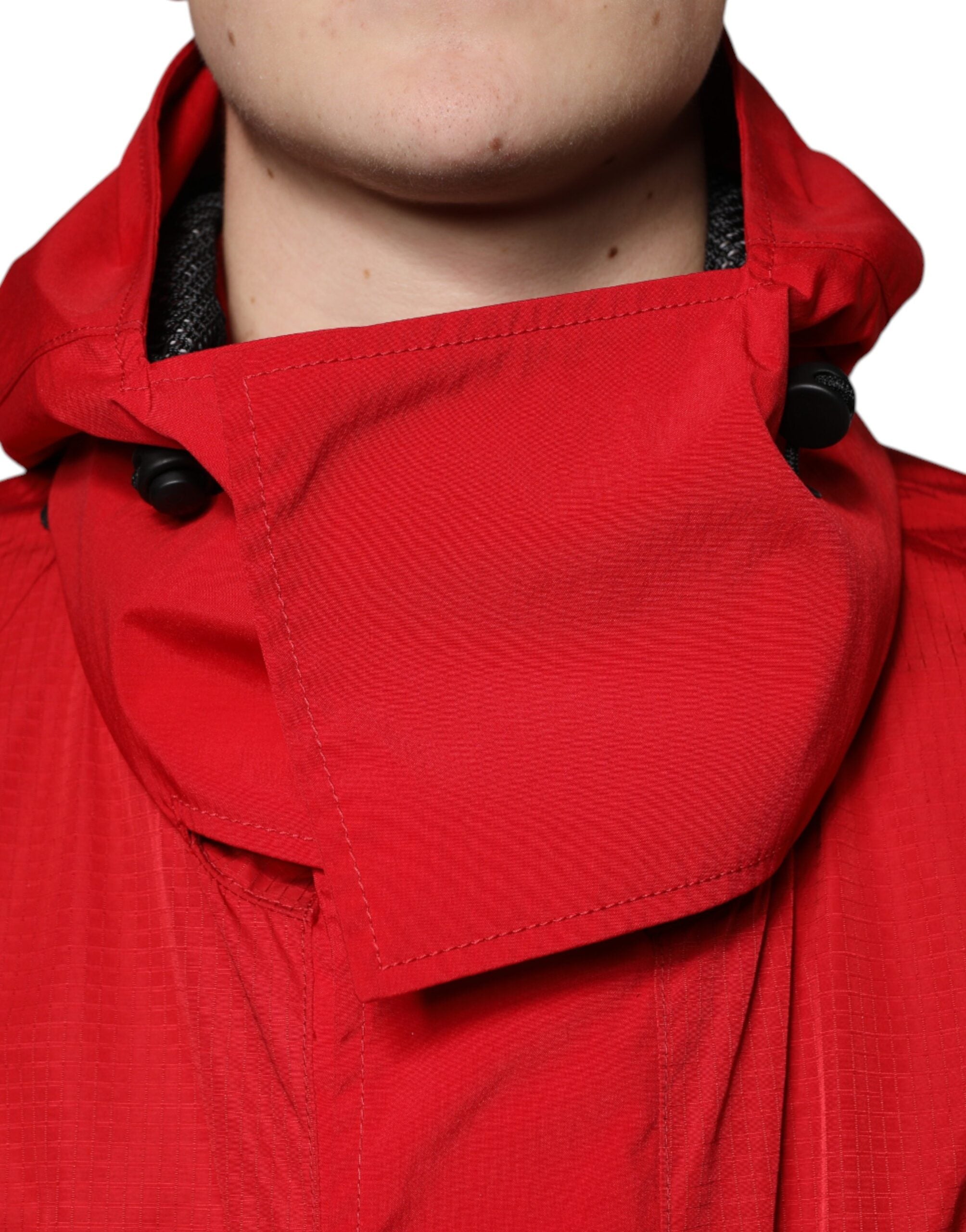 Dolce & Gabbana Rote Nylon Kapuzen-Parka-Jacke für Männer mit Reißverschluss