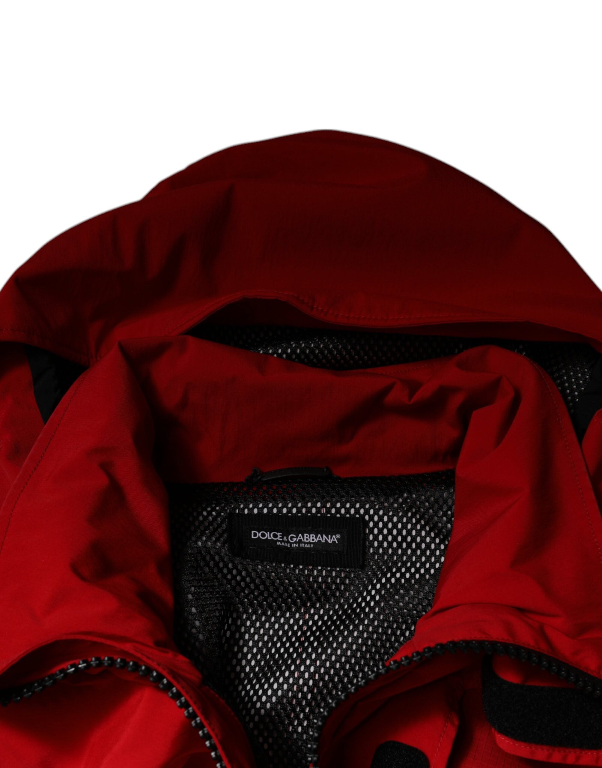 Dolce & Gabbana Rote Nylon Kapuzen-Parka-Jacke für Männer mit Reißverschluss