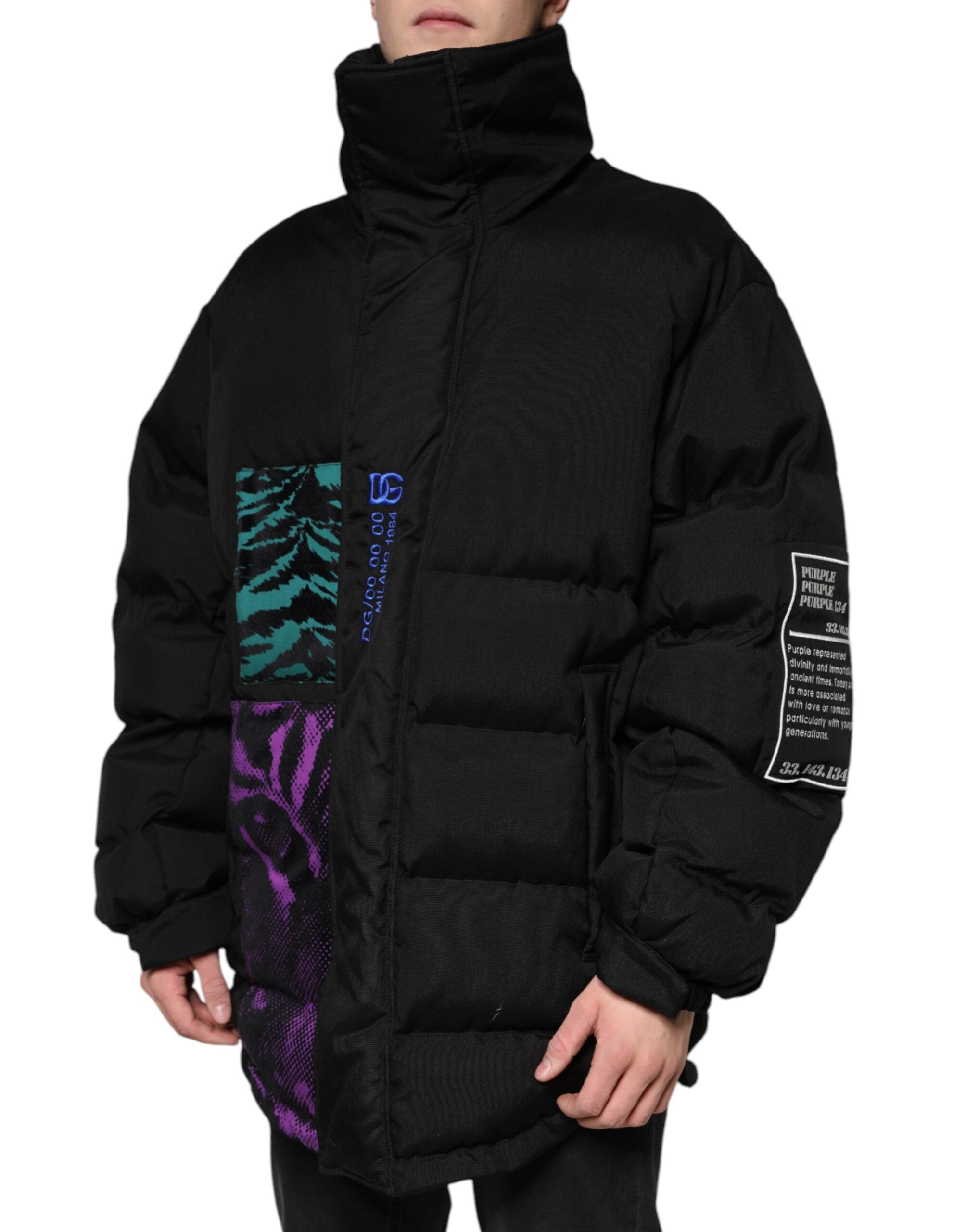 Dolce & Gabbana Schwarze Nylon Puffer Männer Full Zip Jacke