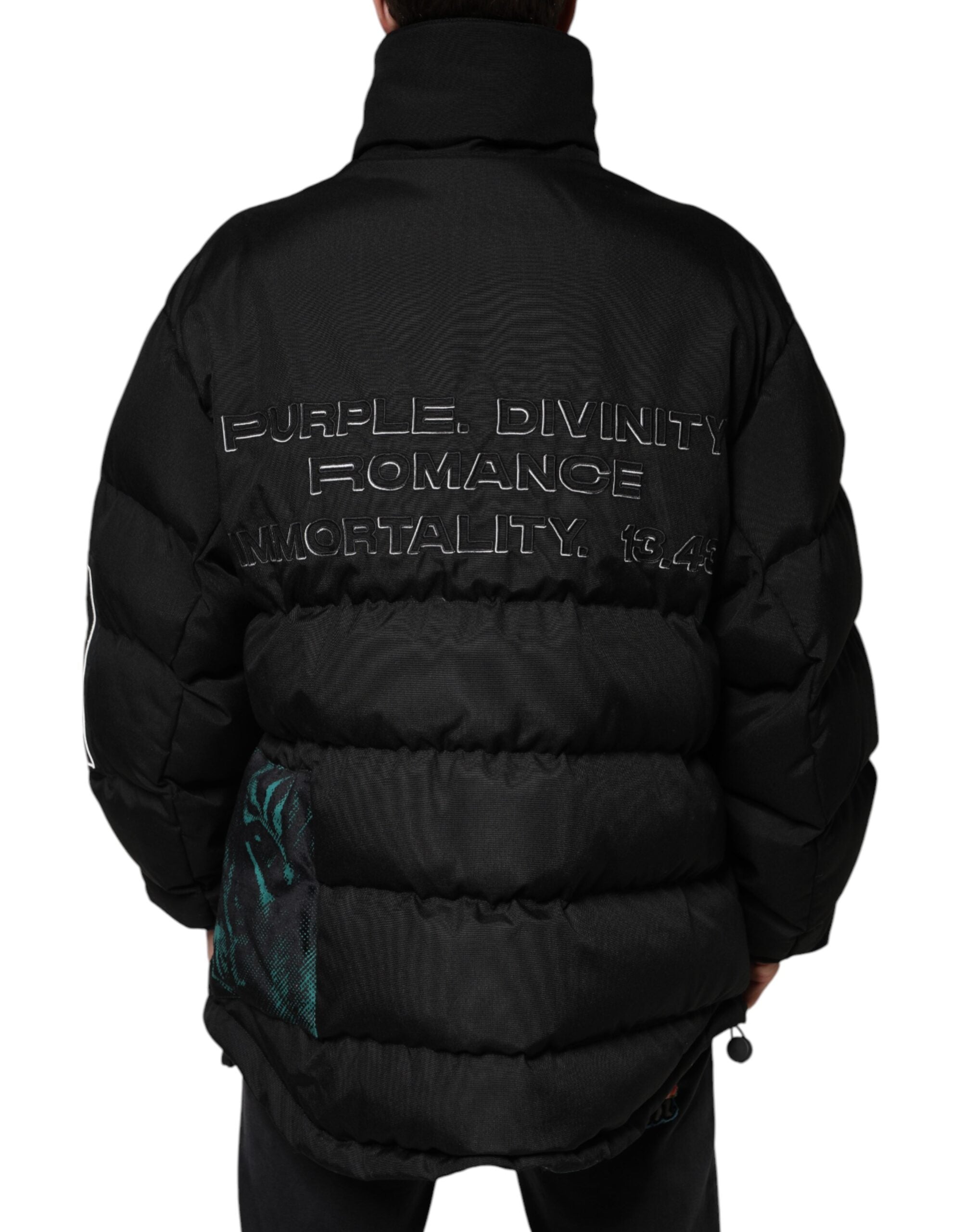 Dolce & Gabbana Schwarze Nylon Puffer Männer Full Zip Jacke