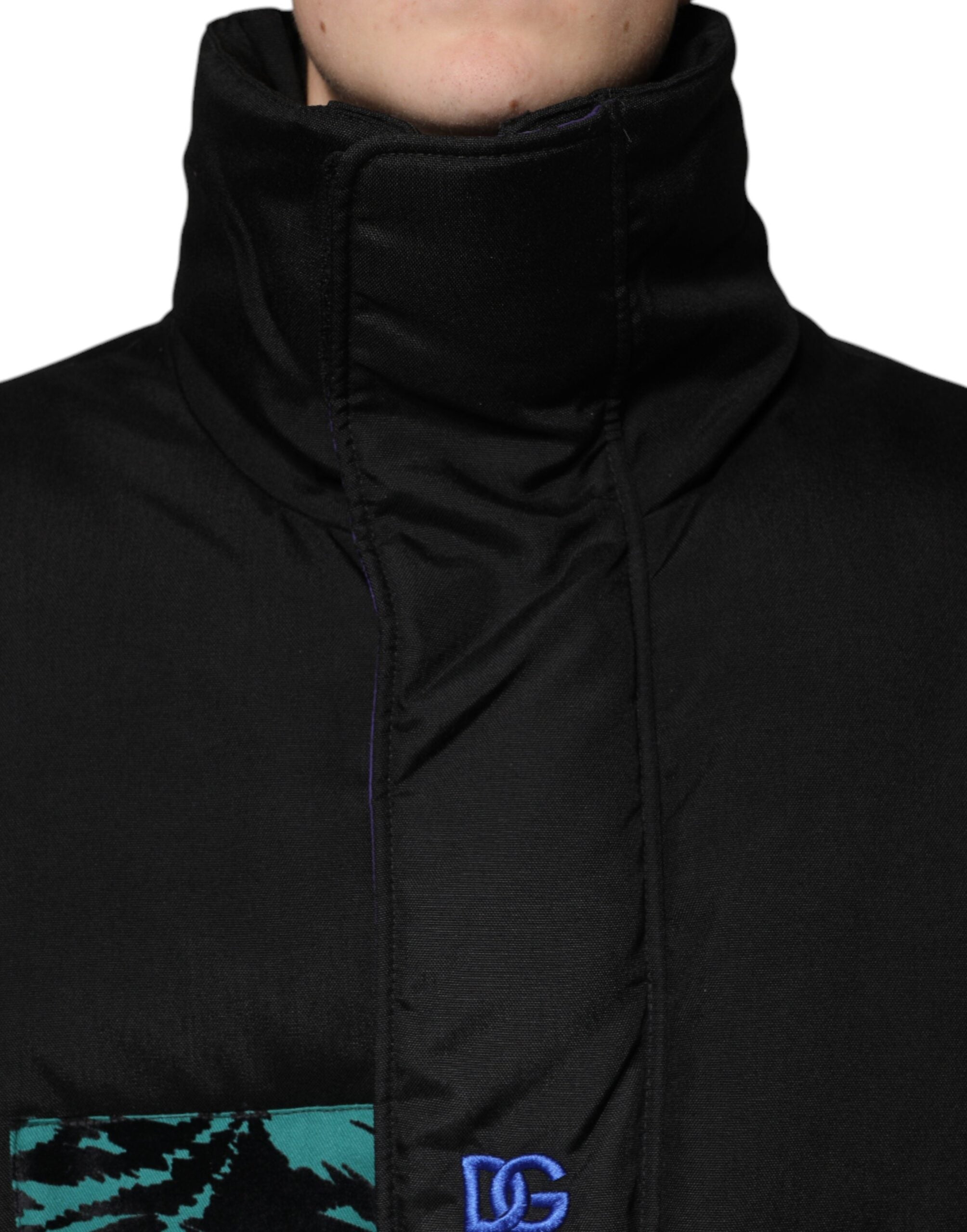 Dolce & Gabbana Schwarze Nylon Puffer Männer Full Zip Jacke