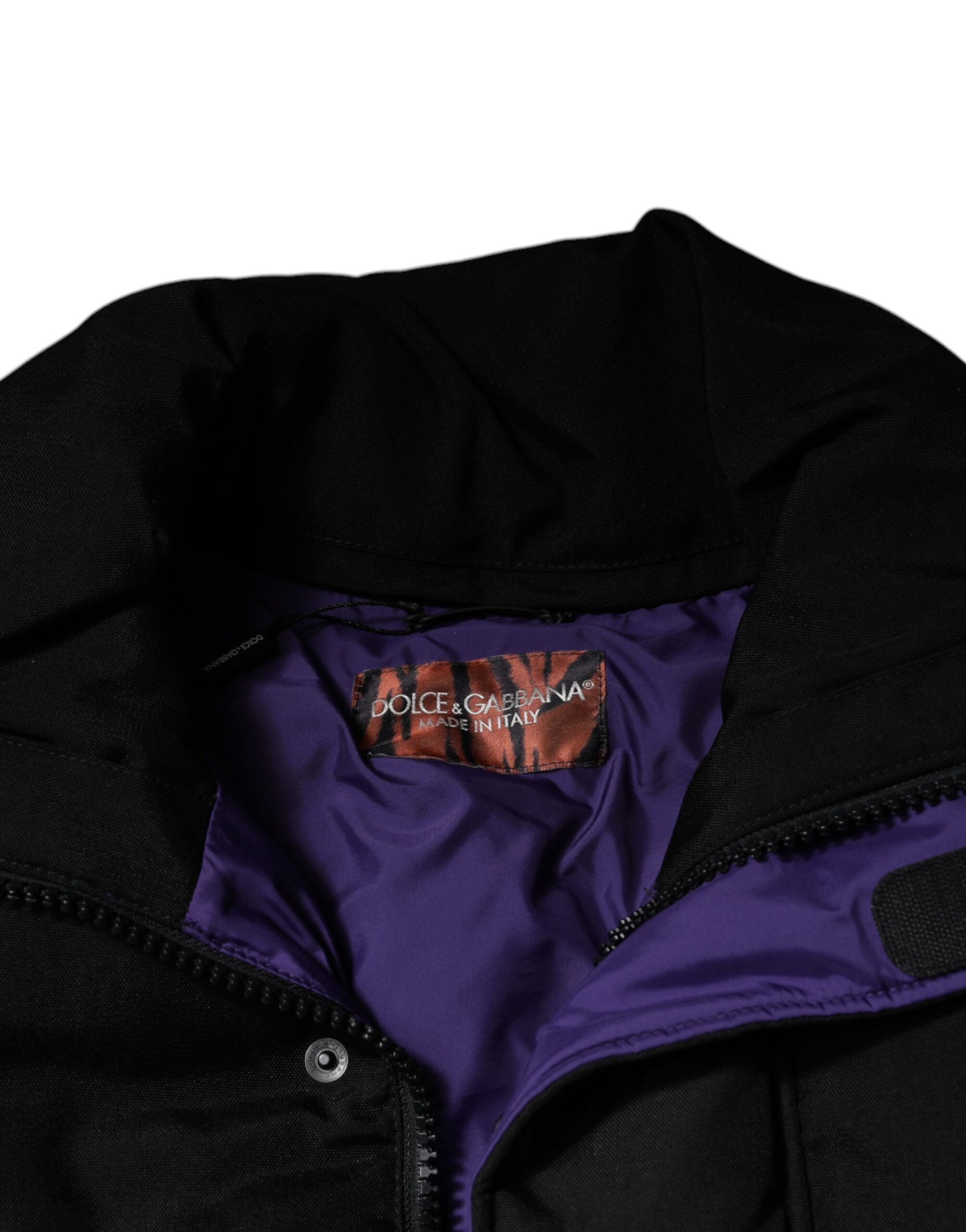 Dolce & Gabbana Schwarze Nylon Puffer Männer Full Zip Jacke