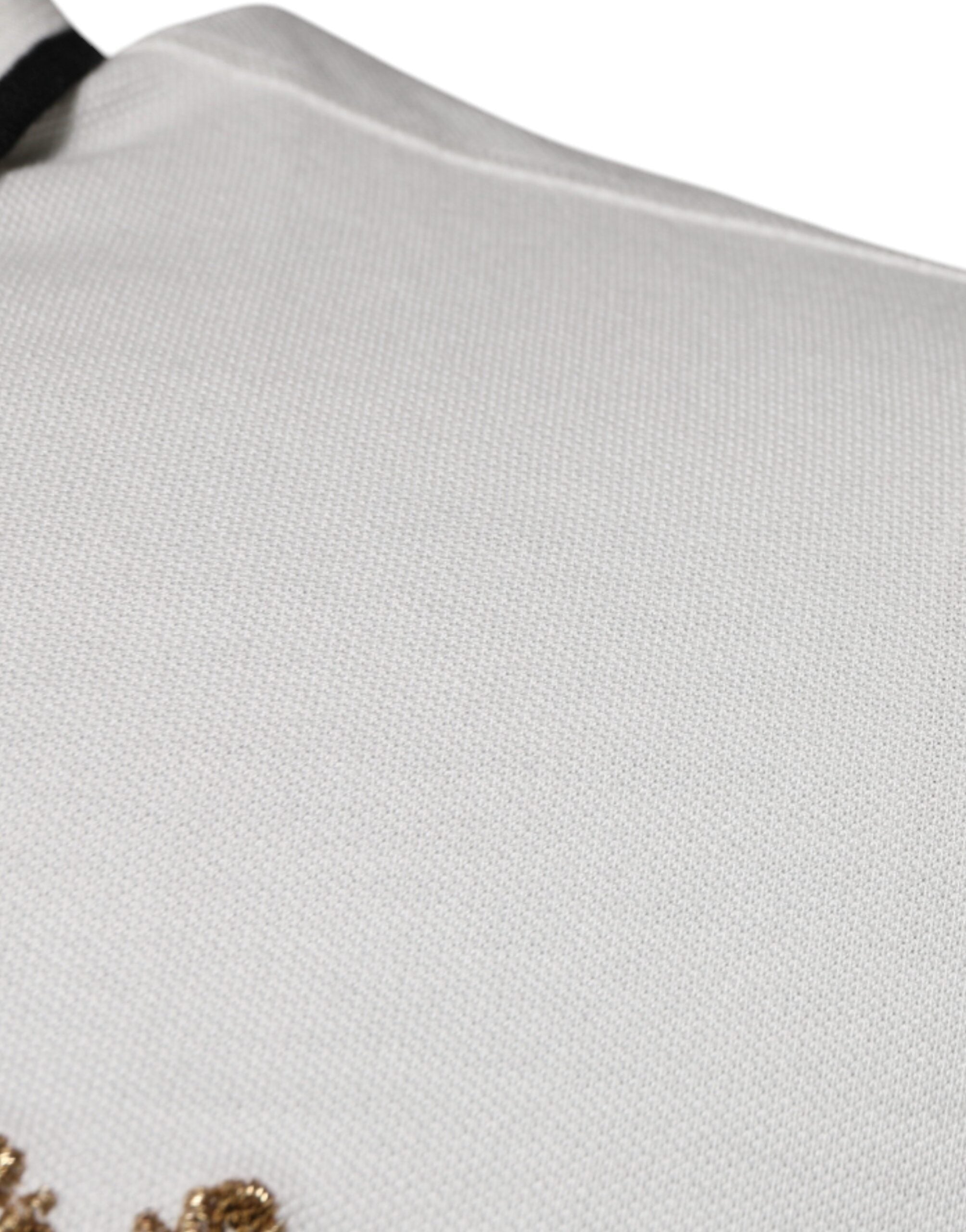 Dolce & Gabbana Off White Crown Baumwoll-Polo-T-Shirt mit Kragen