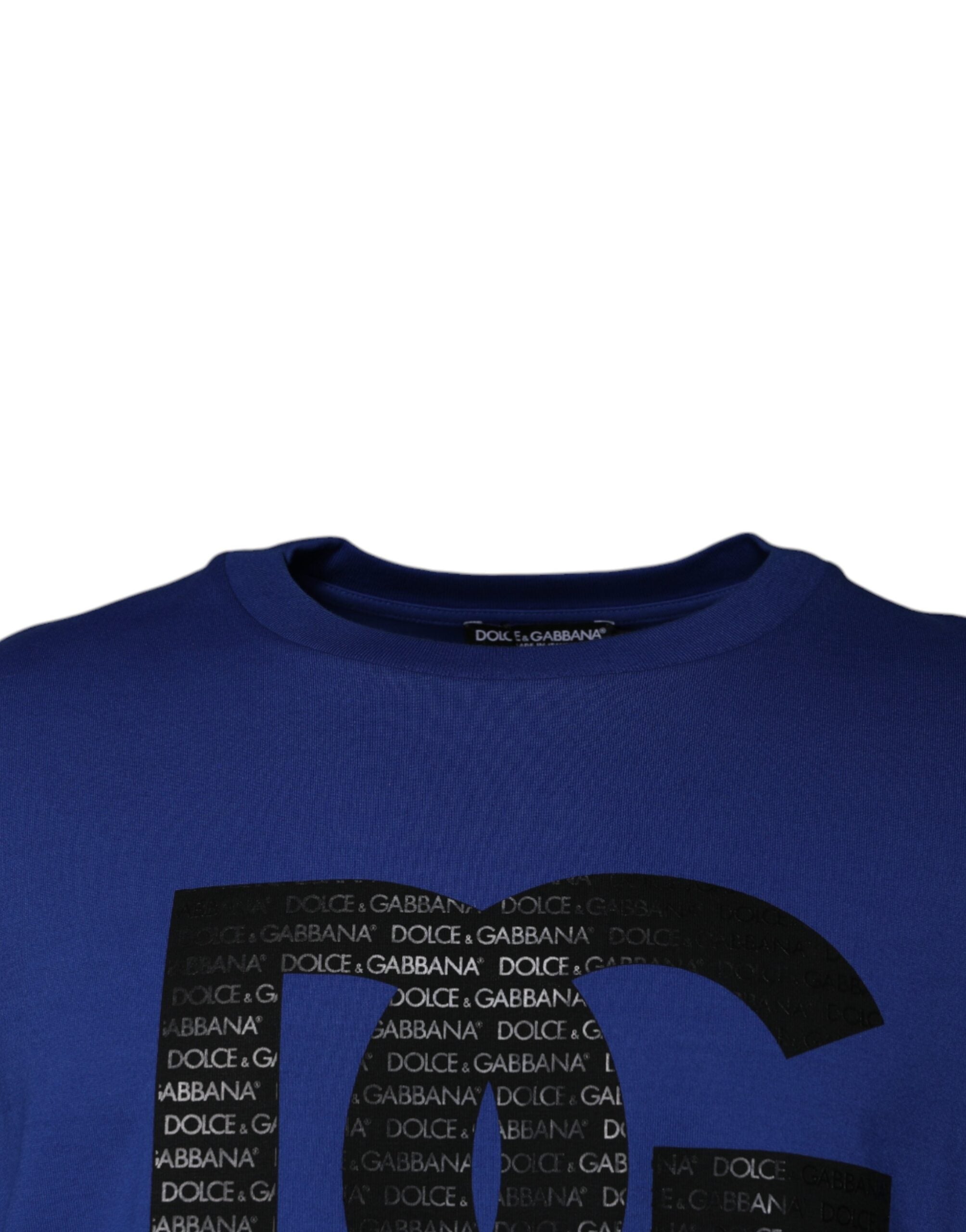 Dolce & Gabbana Blaues Logo Print Baumwolle Männer T-Shirt mit Rundhalsausschnitt