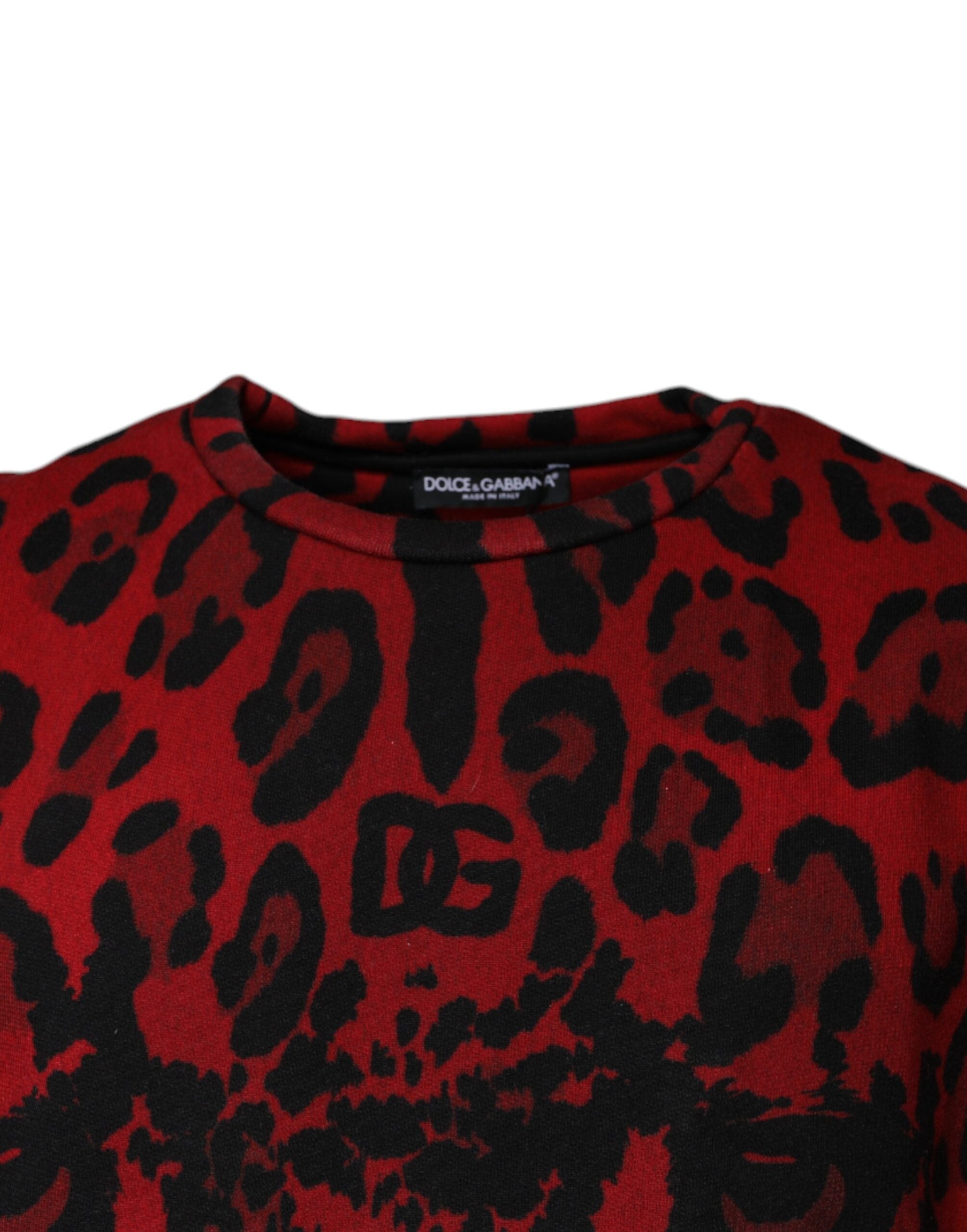 Dolce & Gabbana Rotes ärmelloses Baumwoll-T-Shirt mit Leopardenmuster