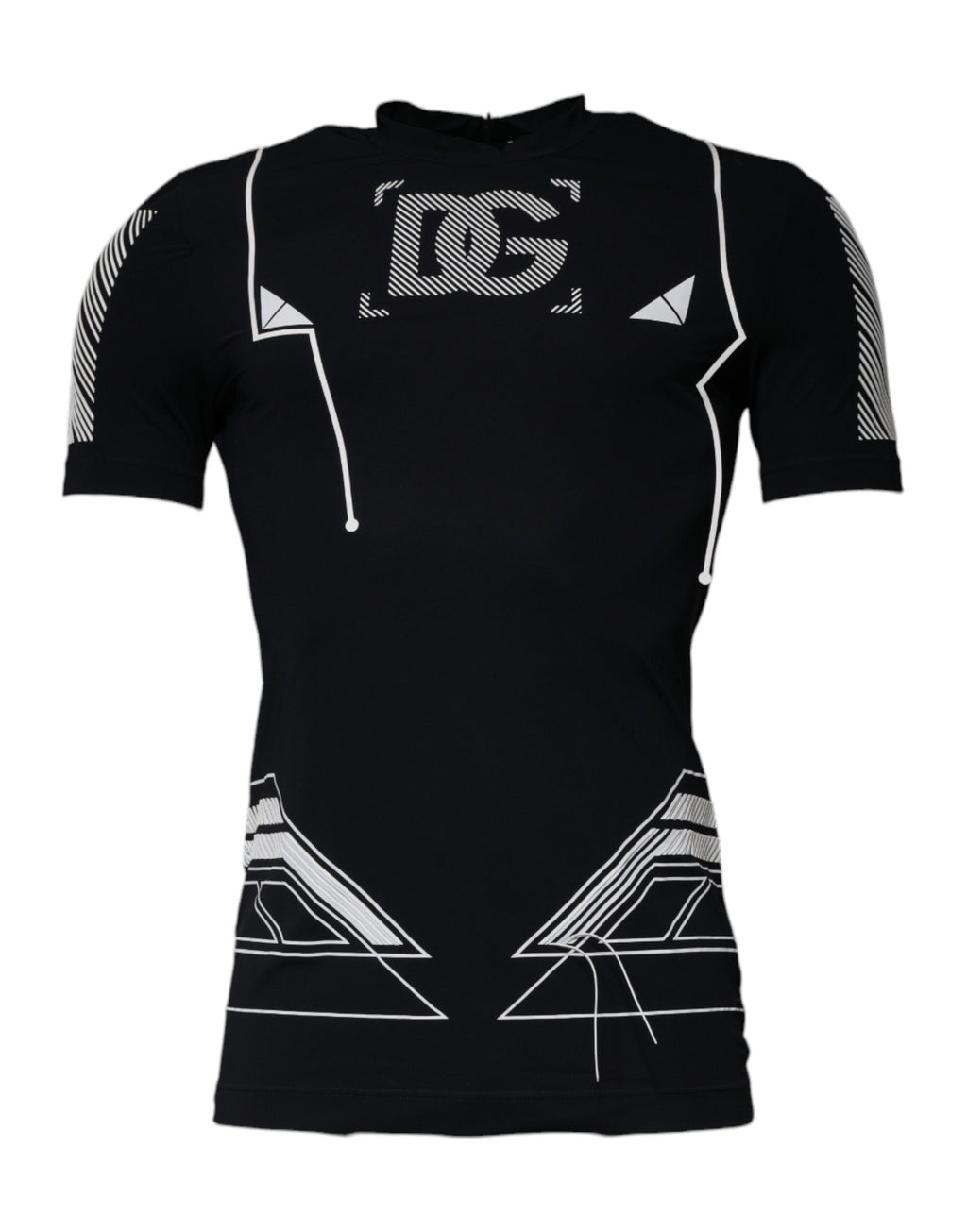 Dolce & Gabbana Schwarzes Nylon-T-Shirt mit Rundhalsausschnitt und Grafikdruck