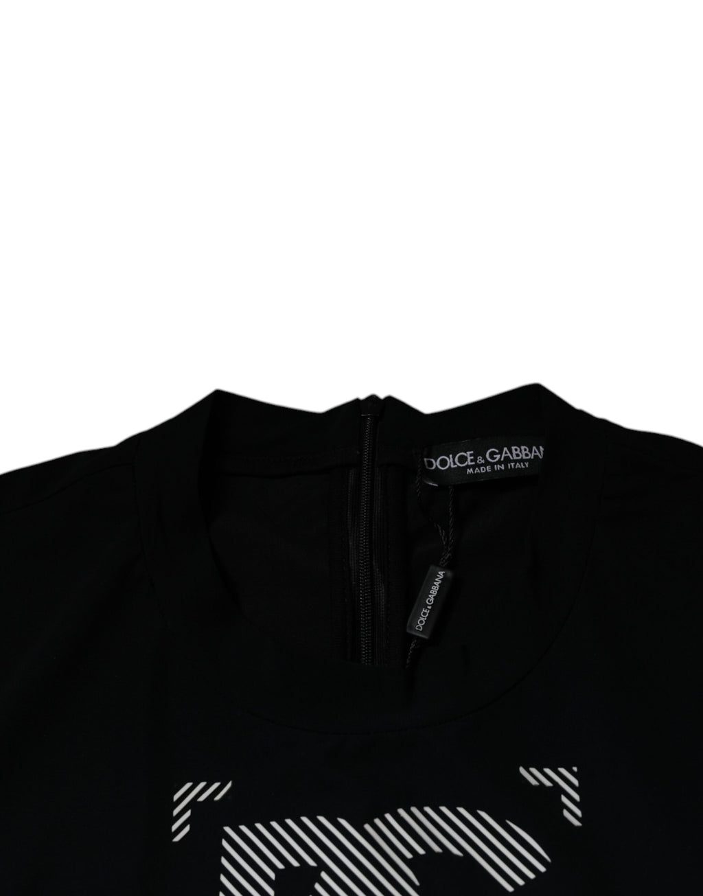 Dolce & Gabbana Schwarzes Nylon-T-Shirt mit Rundhalsausschnitt und Grafikdruck